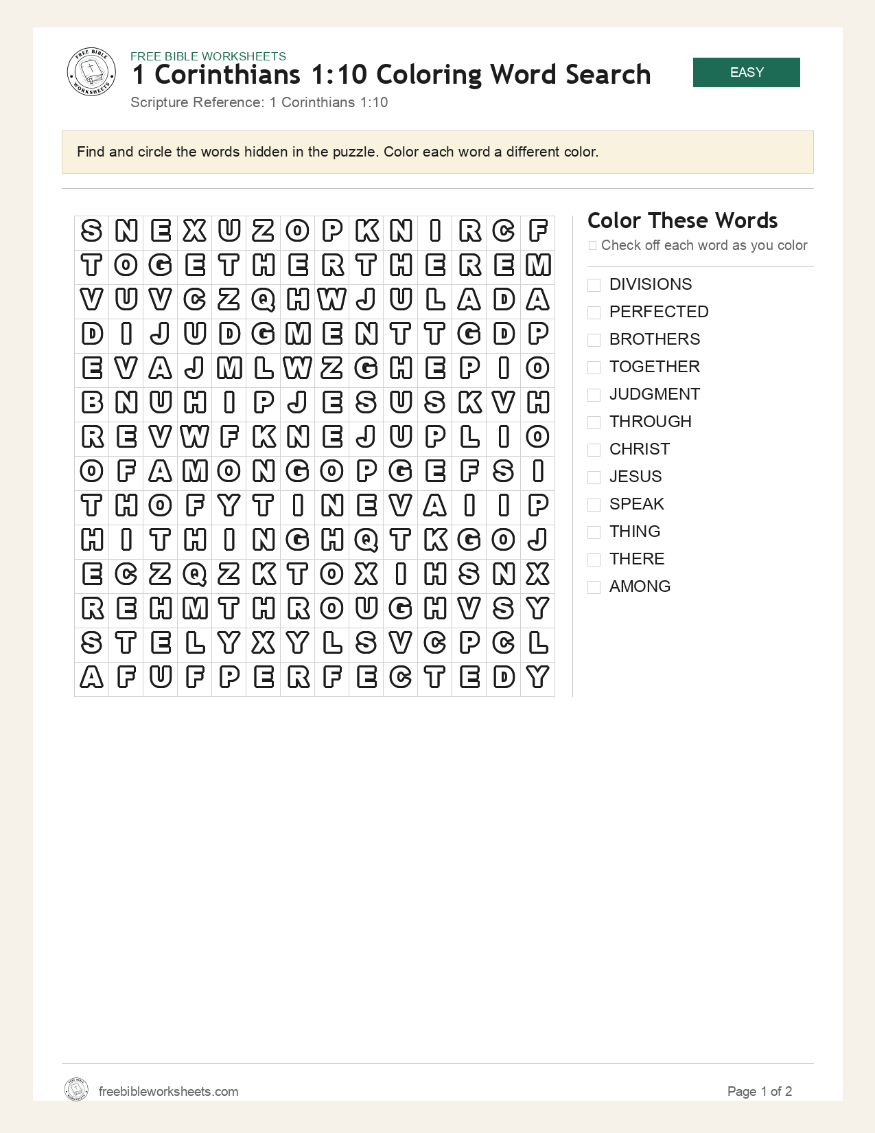 1 Corinthians 1:10 Coloring Word Search preview