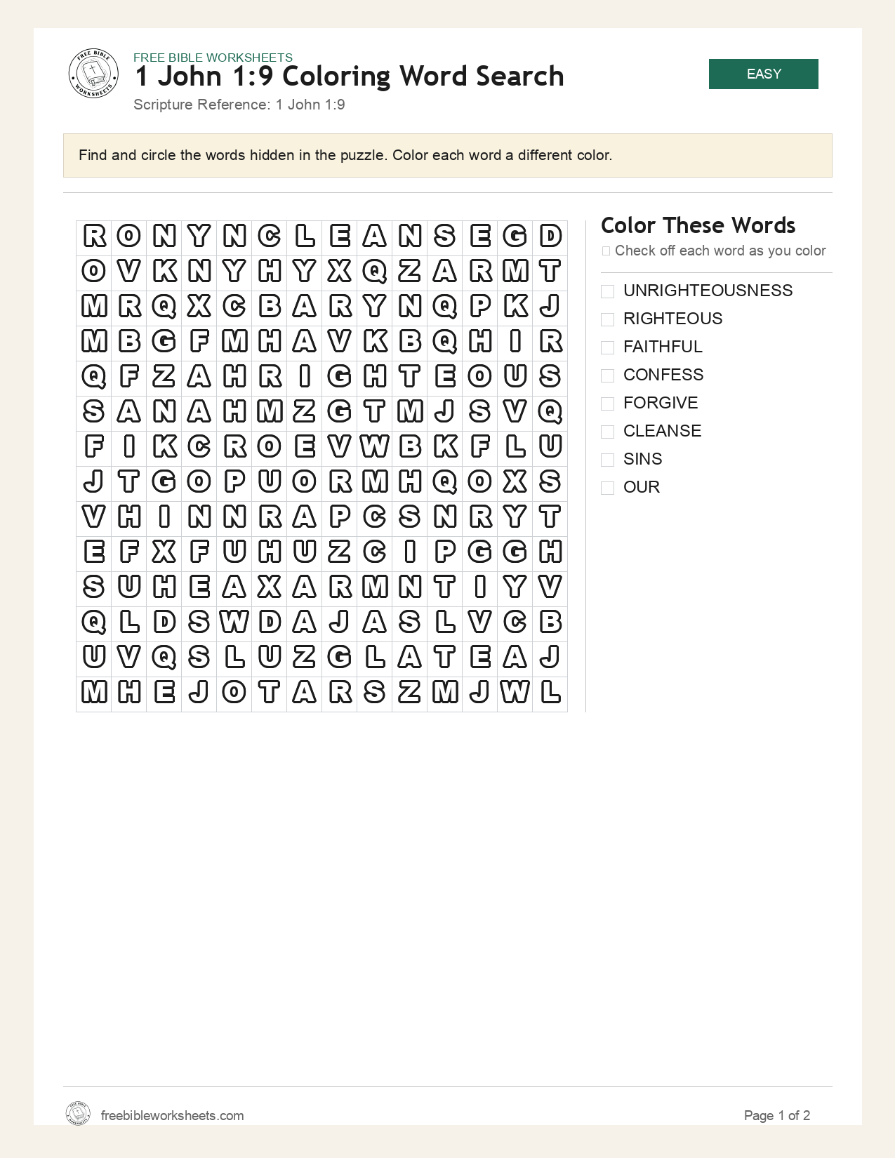 1 John 1:9 Coloring Word Search preview