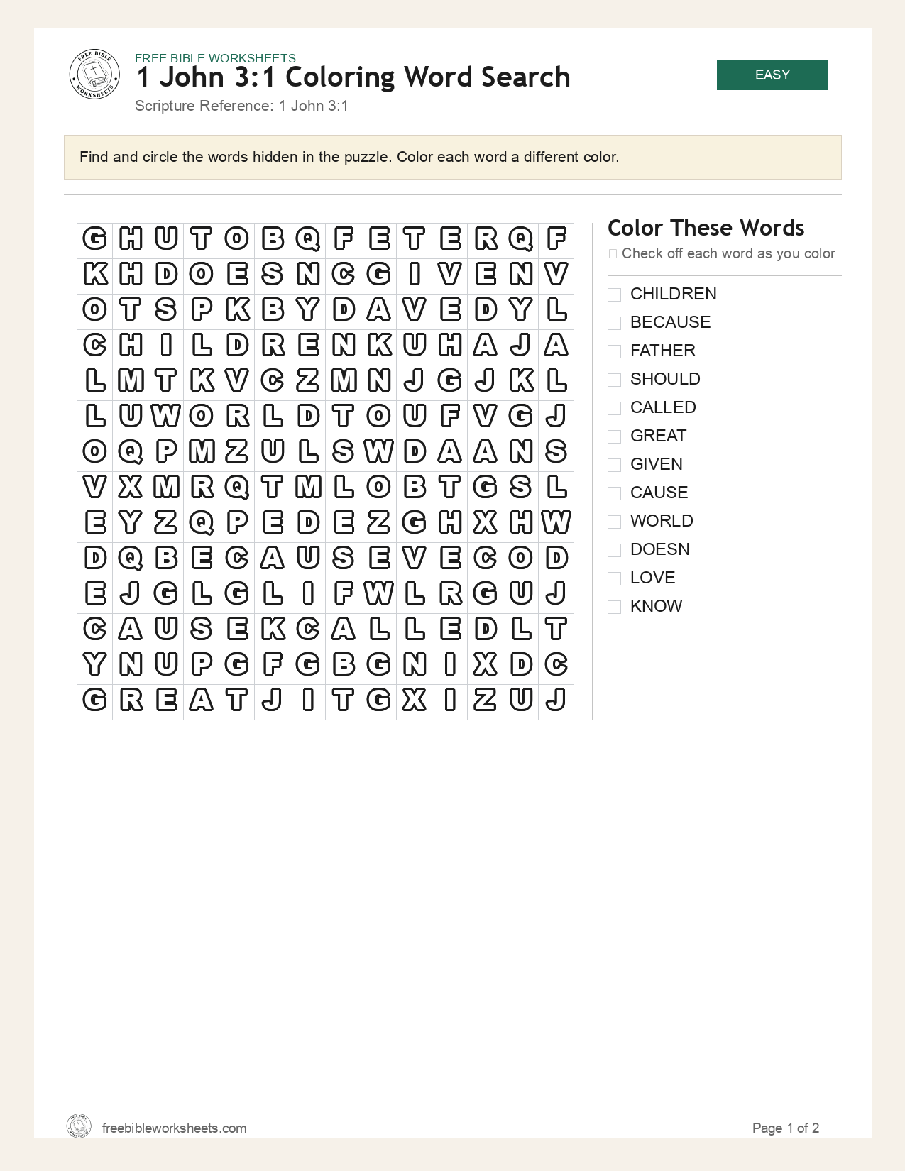 1 John 3:1 Coloring Word Search preview