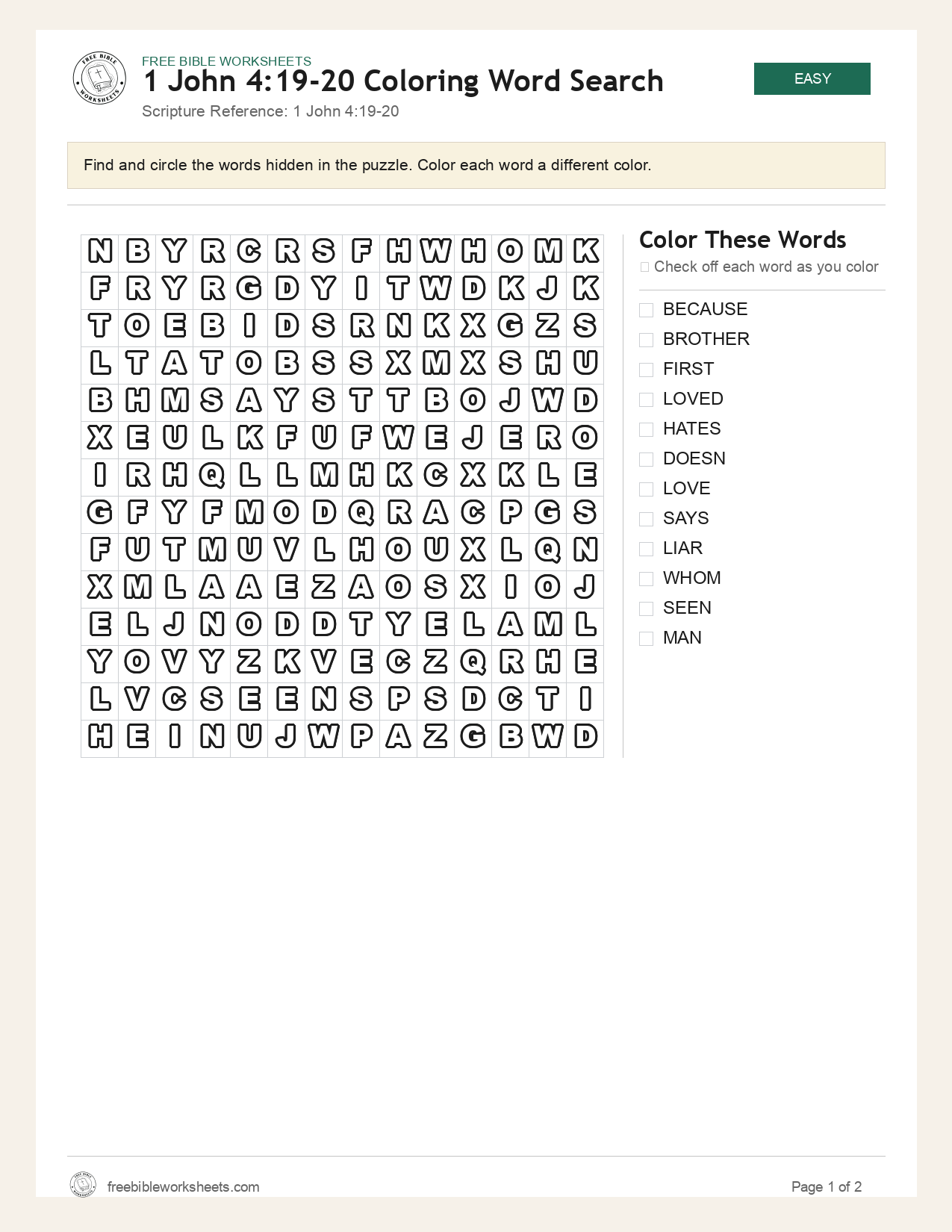 1 John 4:19-20 Coloring Word Search preview