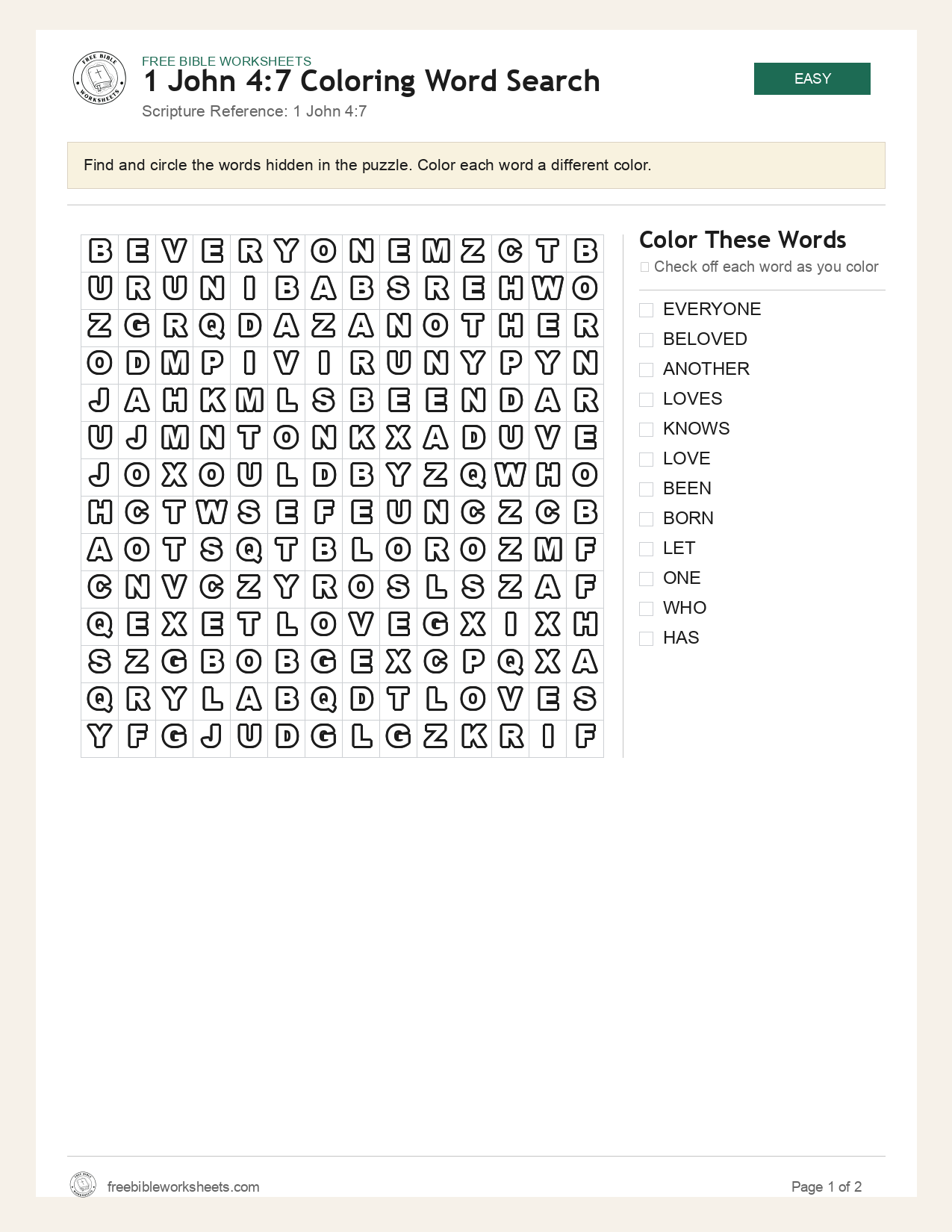 1 John 4:7 Coloring Word Search preview