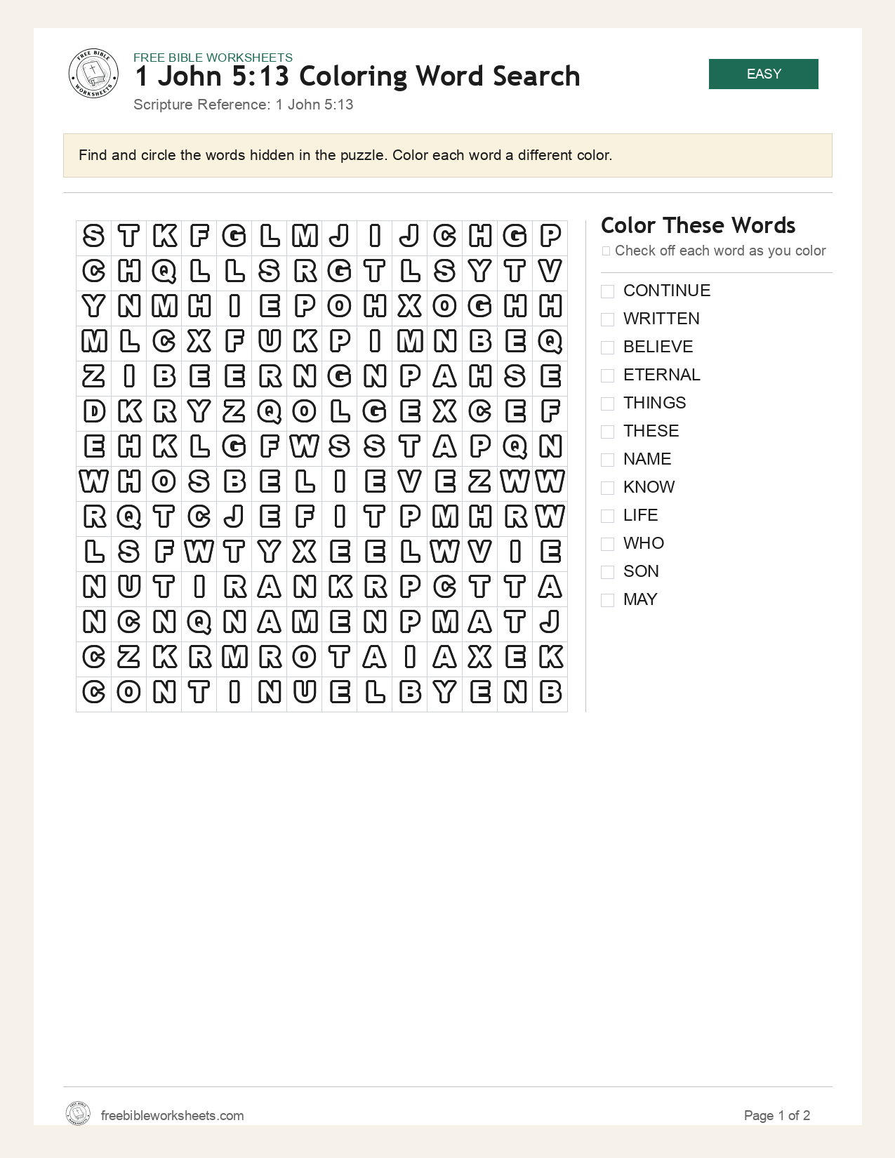 1 John 5:13 Coloring Word Search preview