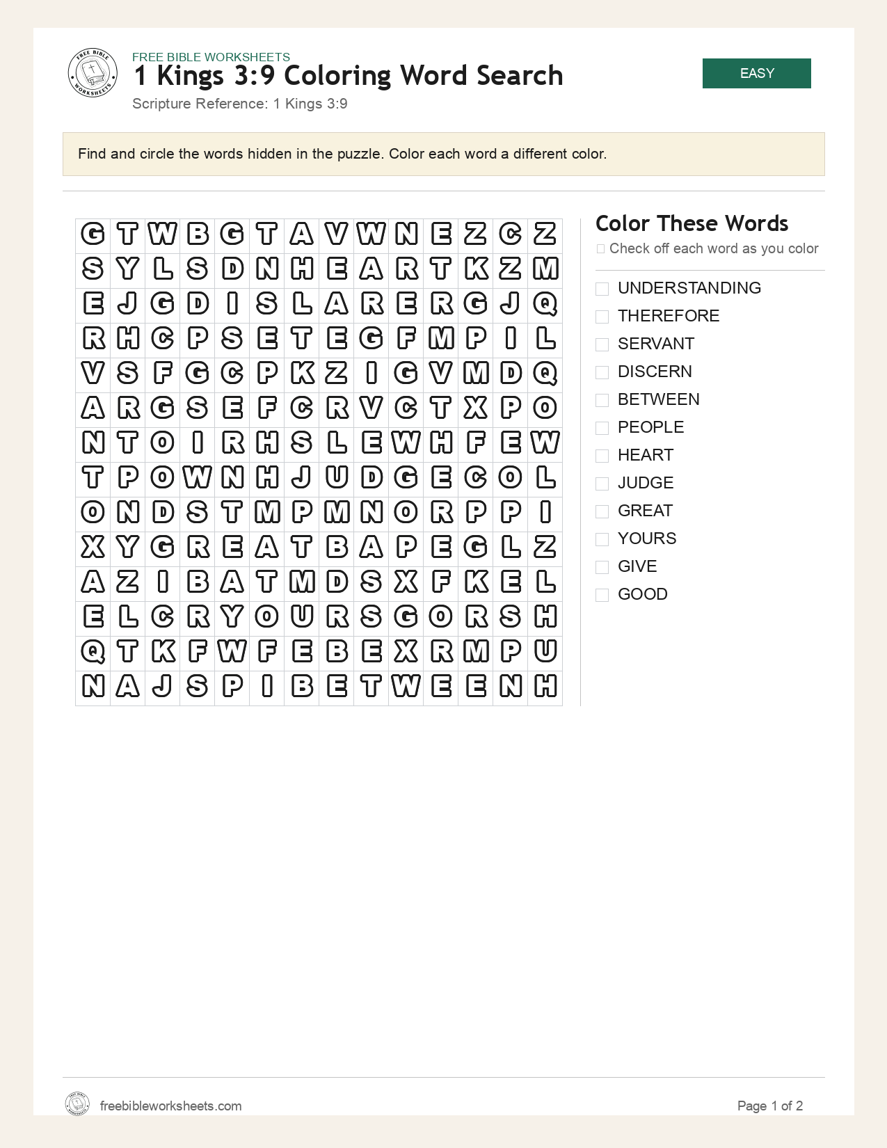 1 Kings 3:9 Coloring Word Search preview