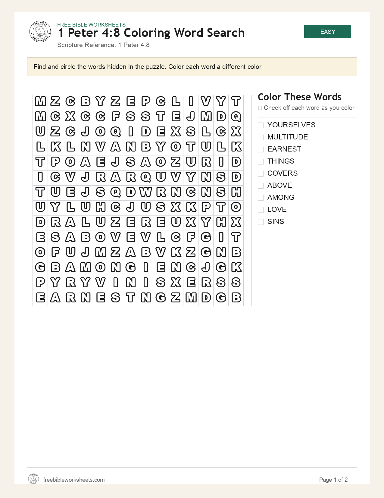 1 Peter 4:8 Coloring Word Search preview