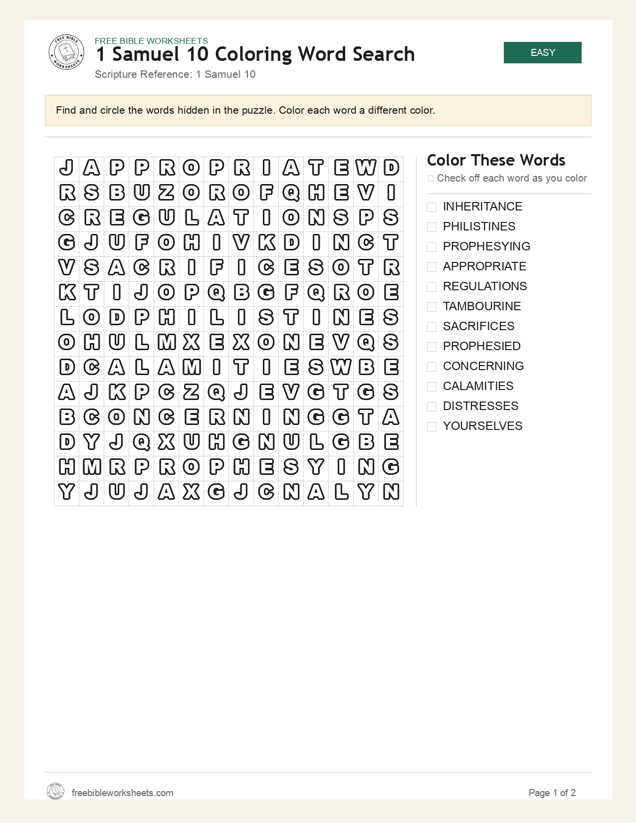 1 Samuel 10 Coloring Word Search preview