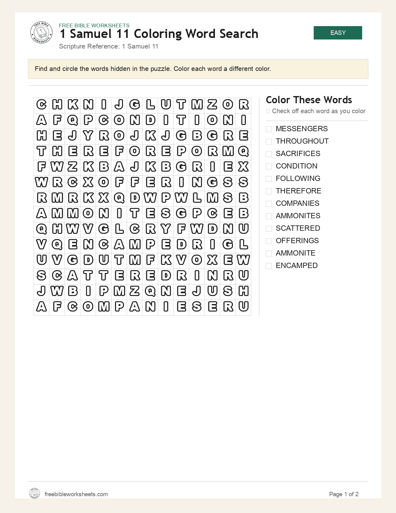 1 Samuel 11 Coloring Word Search preview