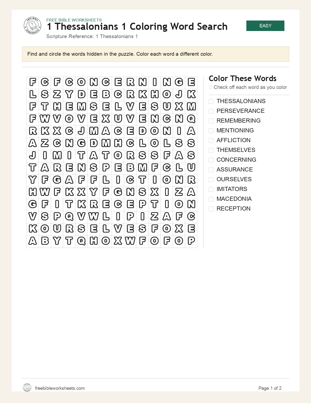 1 Thessalonians 1 Coloring Word Search preview