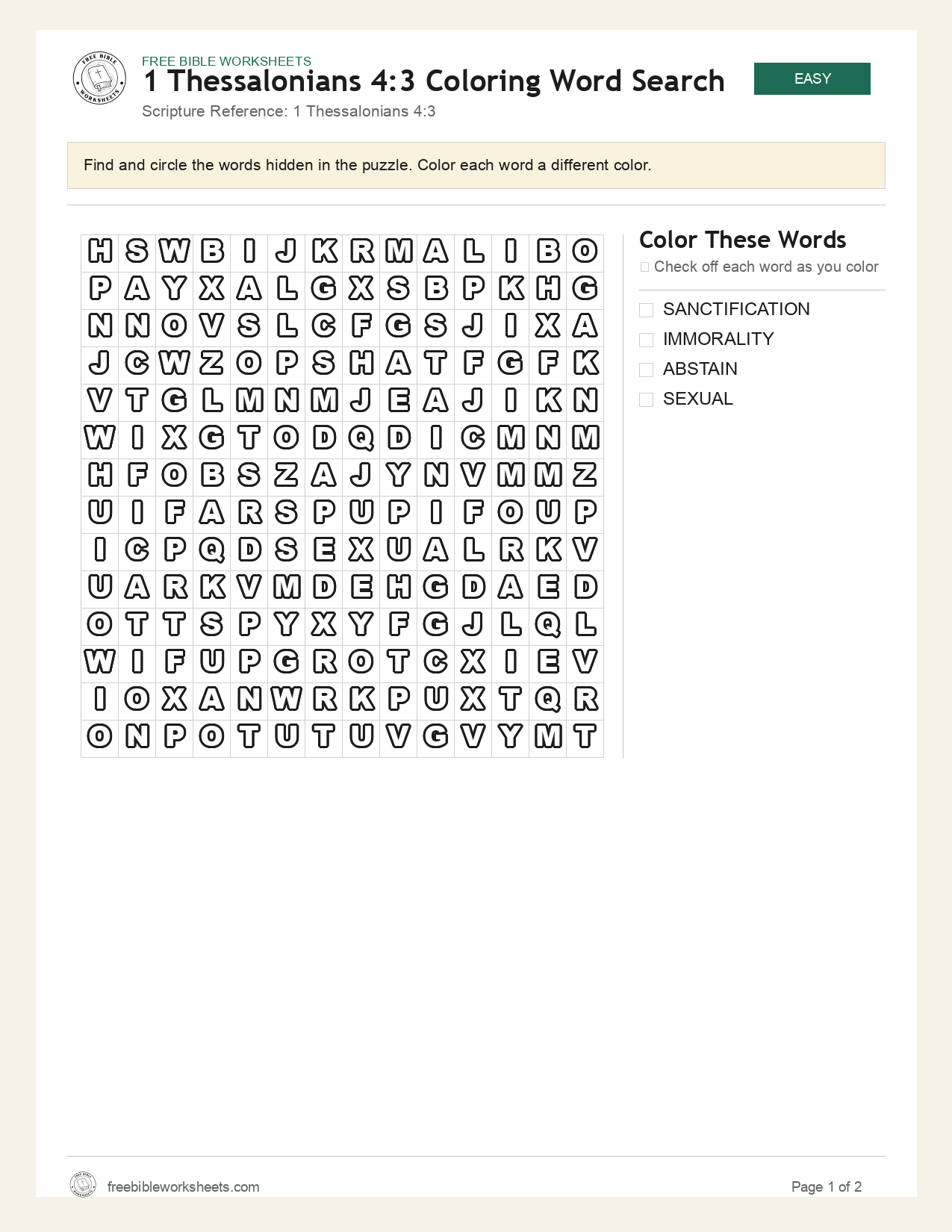 1 Thessalonians 4:3 Coloring Word Search preview