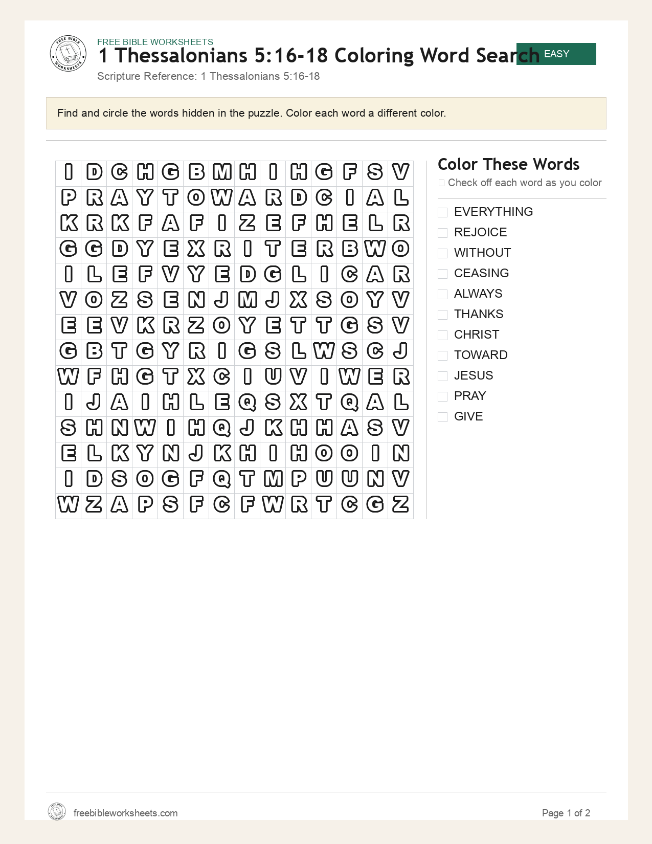 1 Thessalonians 5:16-18 Coloring Word Search preview