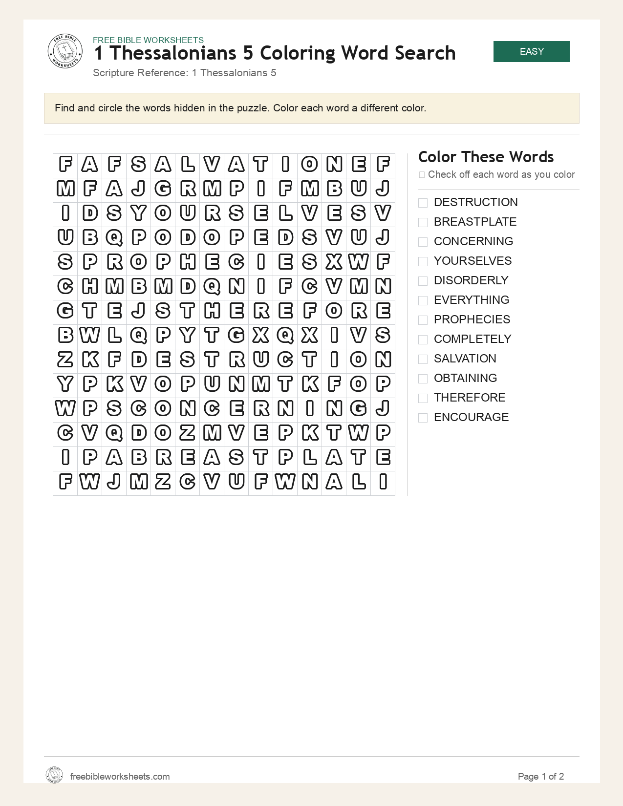 1 Thessalonians 5 Coloring Word Search preview