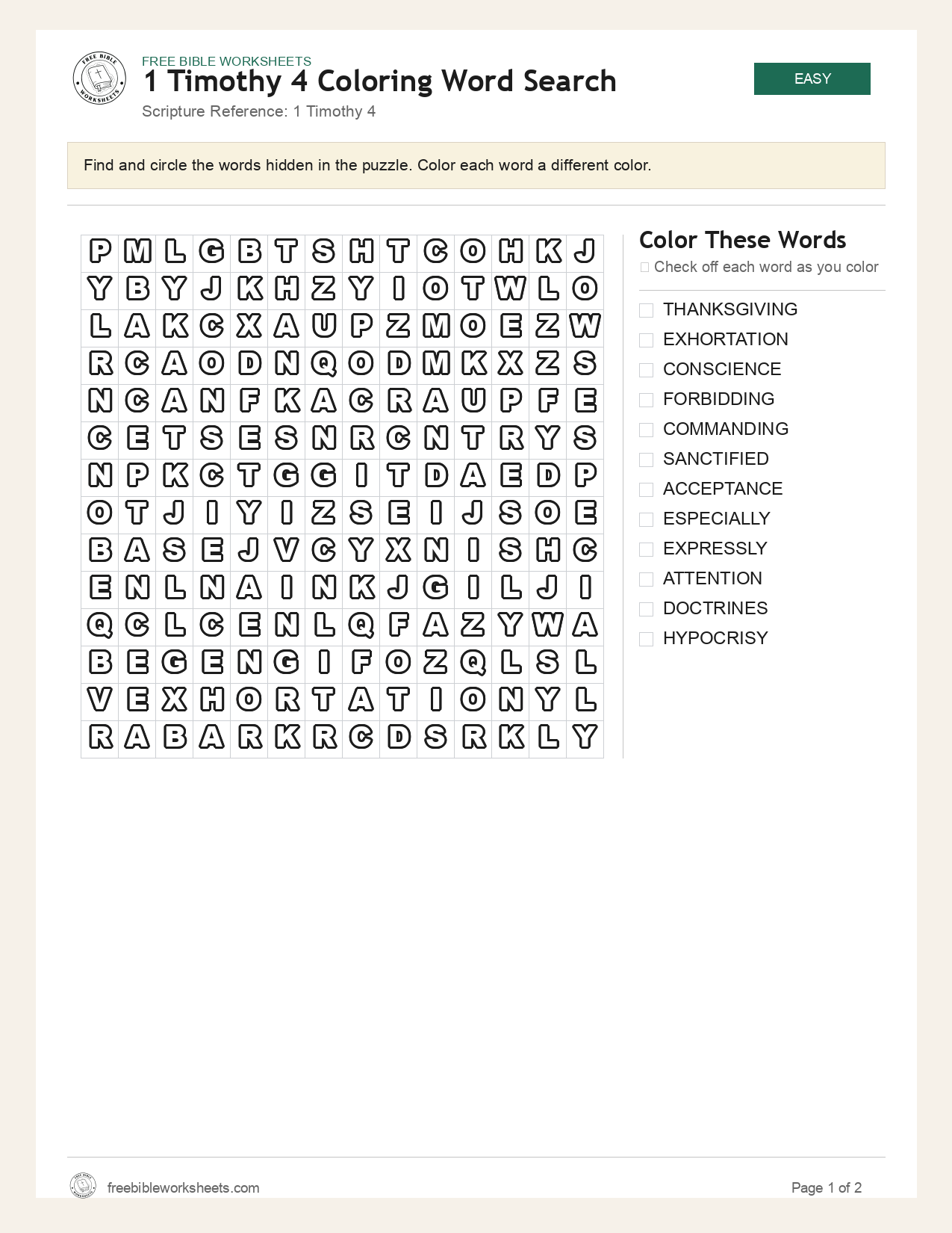 1 Timothy 4 Coloring Word Search preview