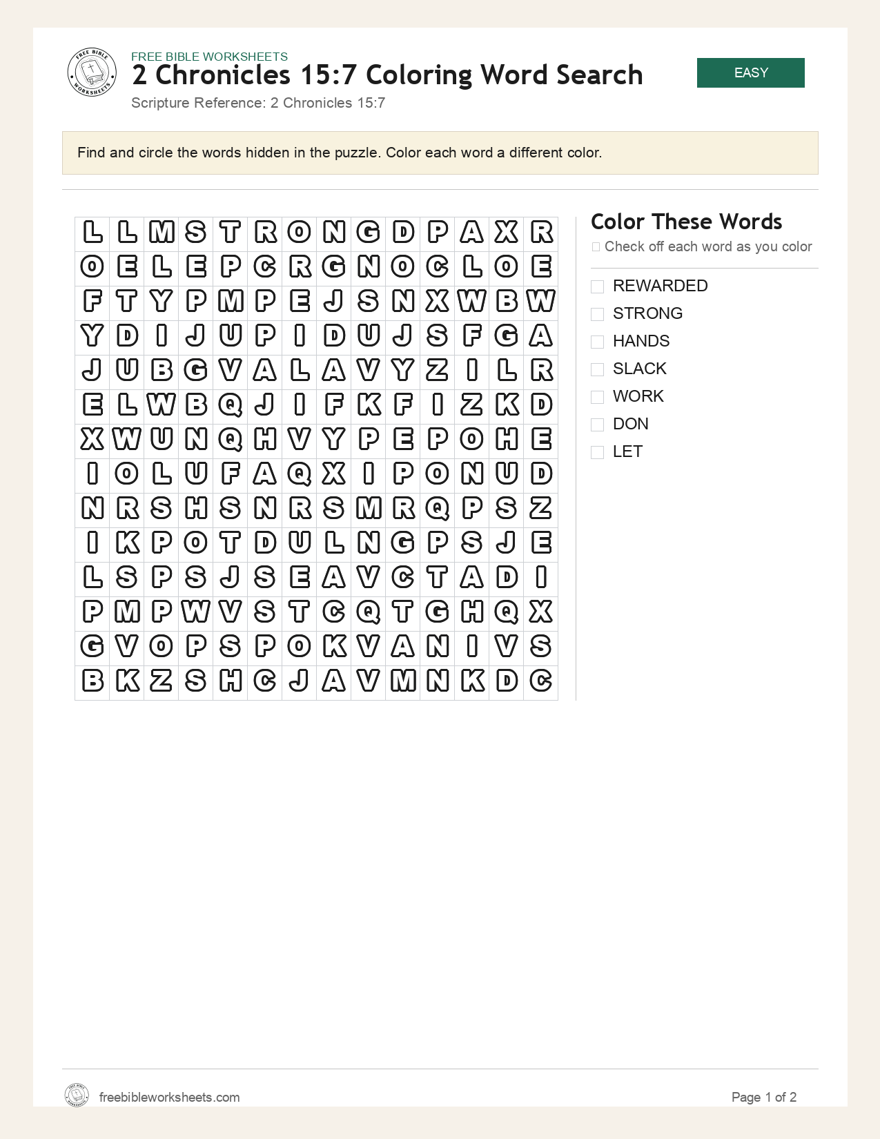 2 Chronicles 15:7 Coloring Word Search preview