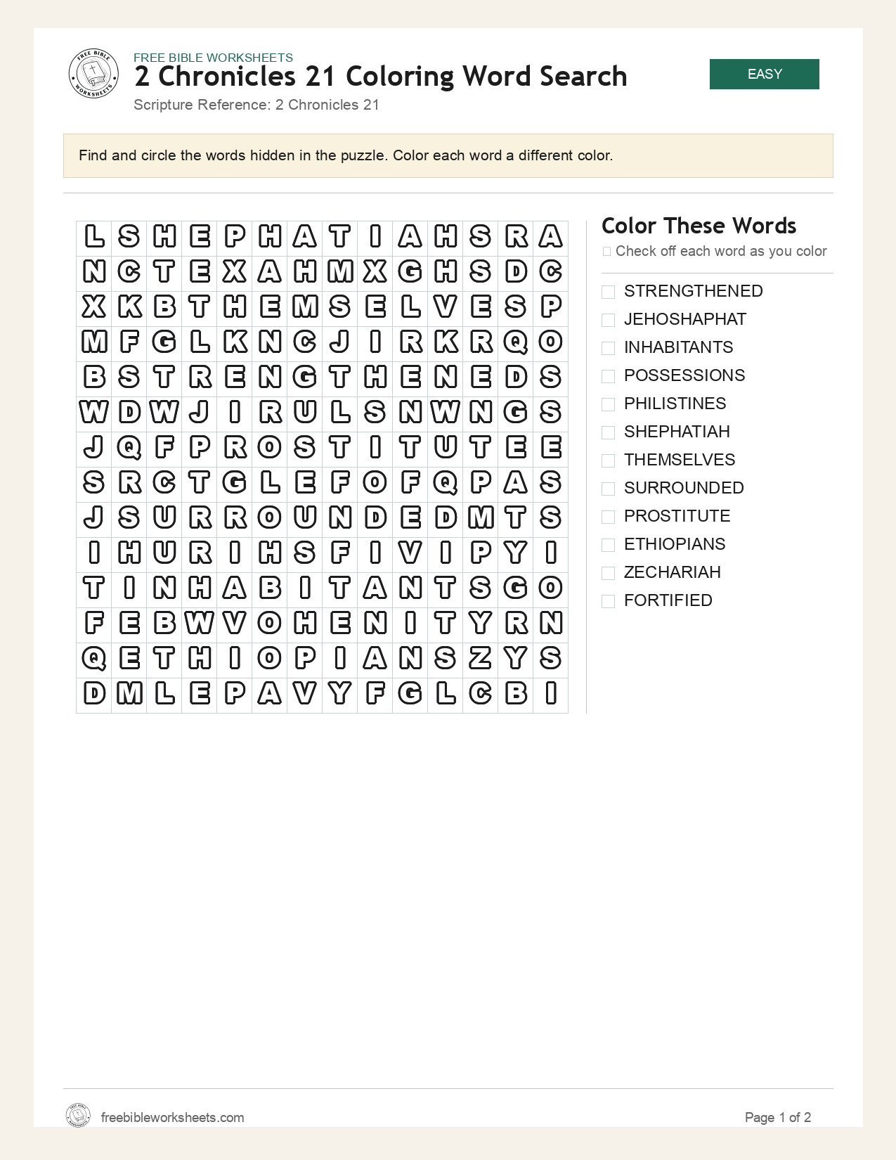 2 Chronicles 21 Coloring Word Search preview