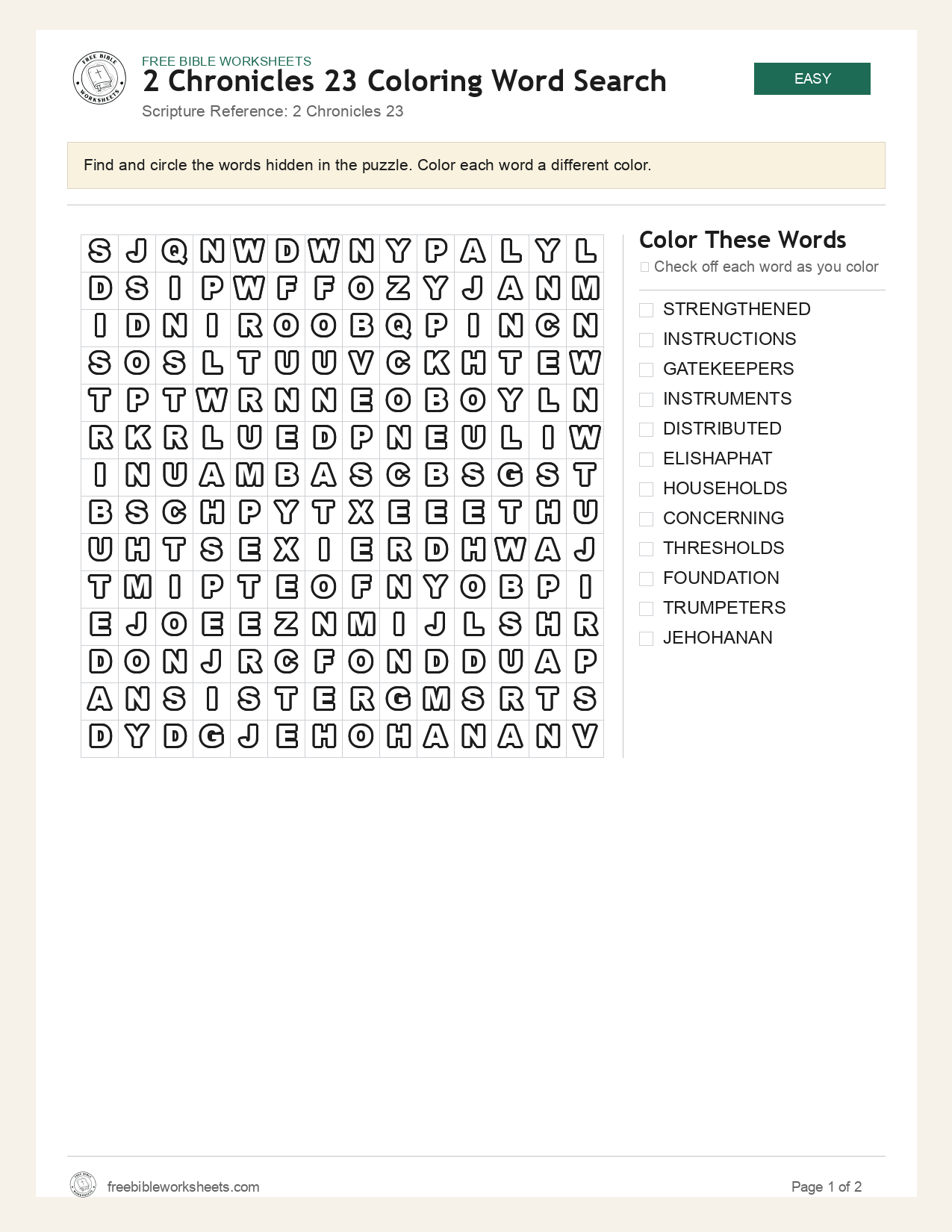2 Chronicles 23 Coloring Word Search preview