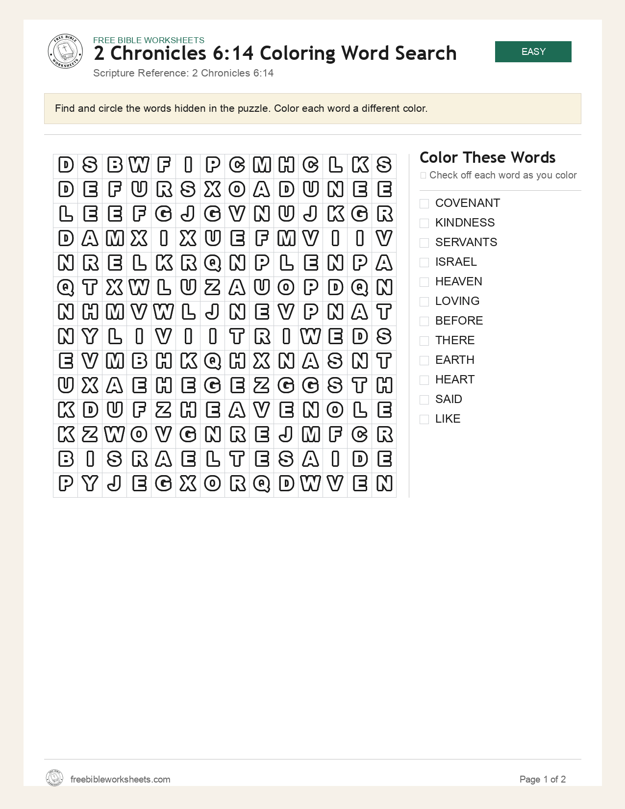 2 Chronicles 6:14 Coloring Word Search preview