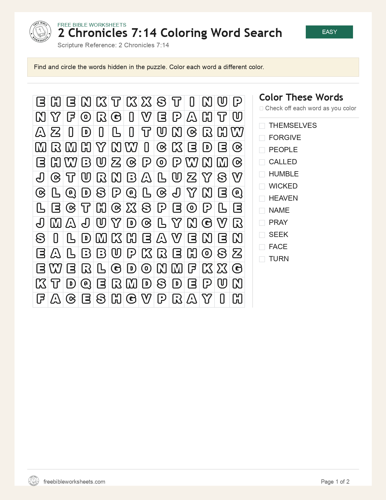 2 Chronicles 7:14 Coloring Word Search preview