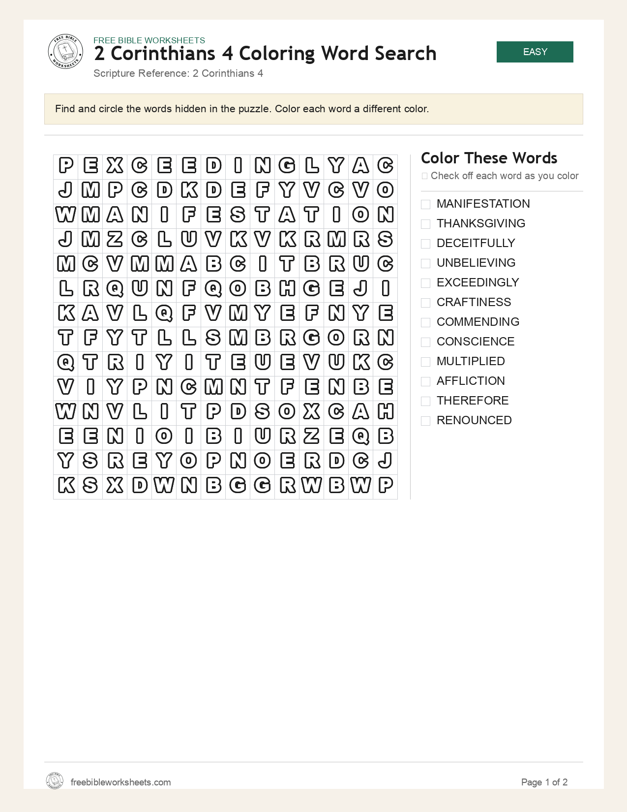 2 Corinthians 4 Coloring Word Search preview