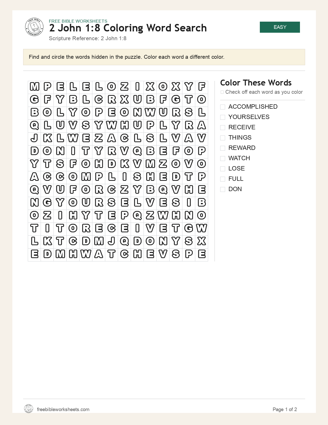 2 John 1:8 Coloring Word Search preview