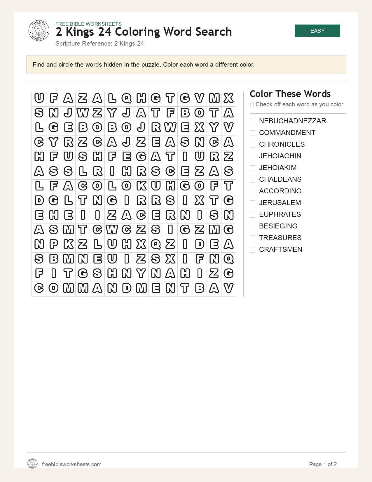 2 Kings 24 Coloring Word Search preview