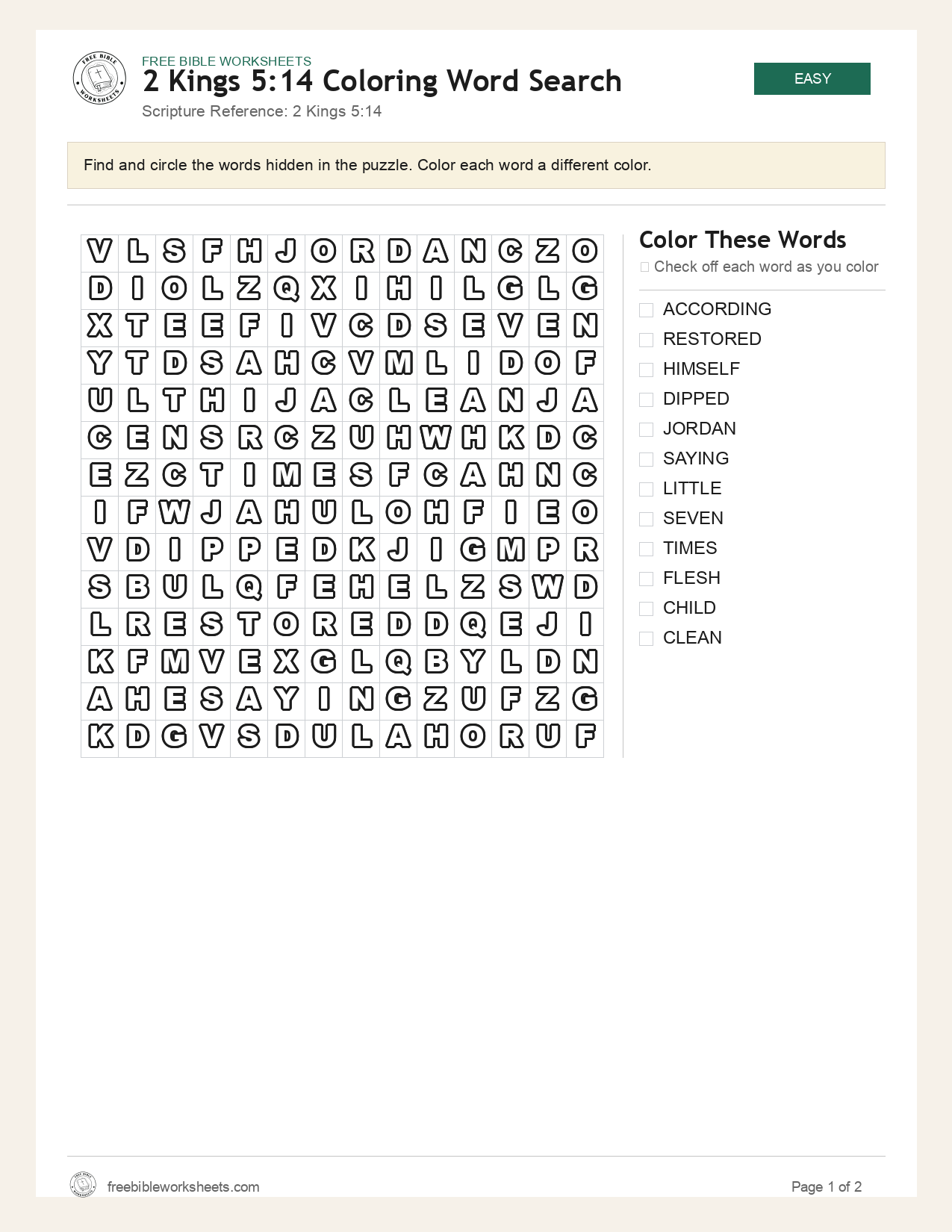 2 Kings 5:14 Coloring Word Search preview