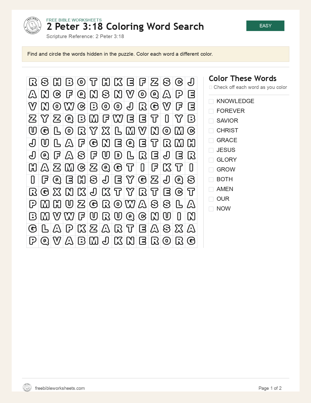2 Peter 3:18 Coloring Word Search preview