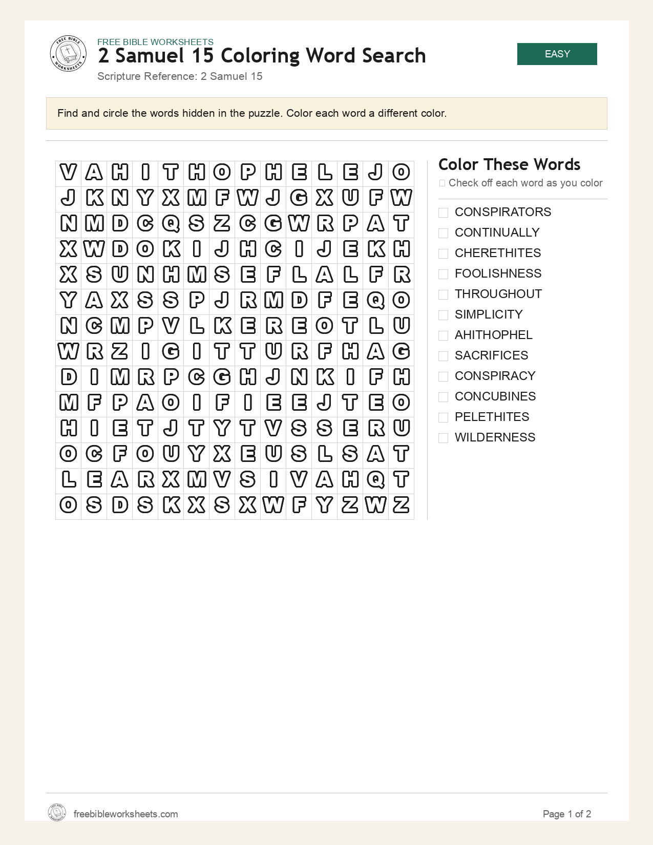 2 Samuel 15 Coloring Word Search preview
