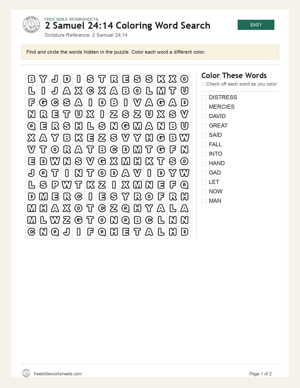 2 Samuel 24:14 Coloring Word Search preview