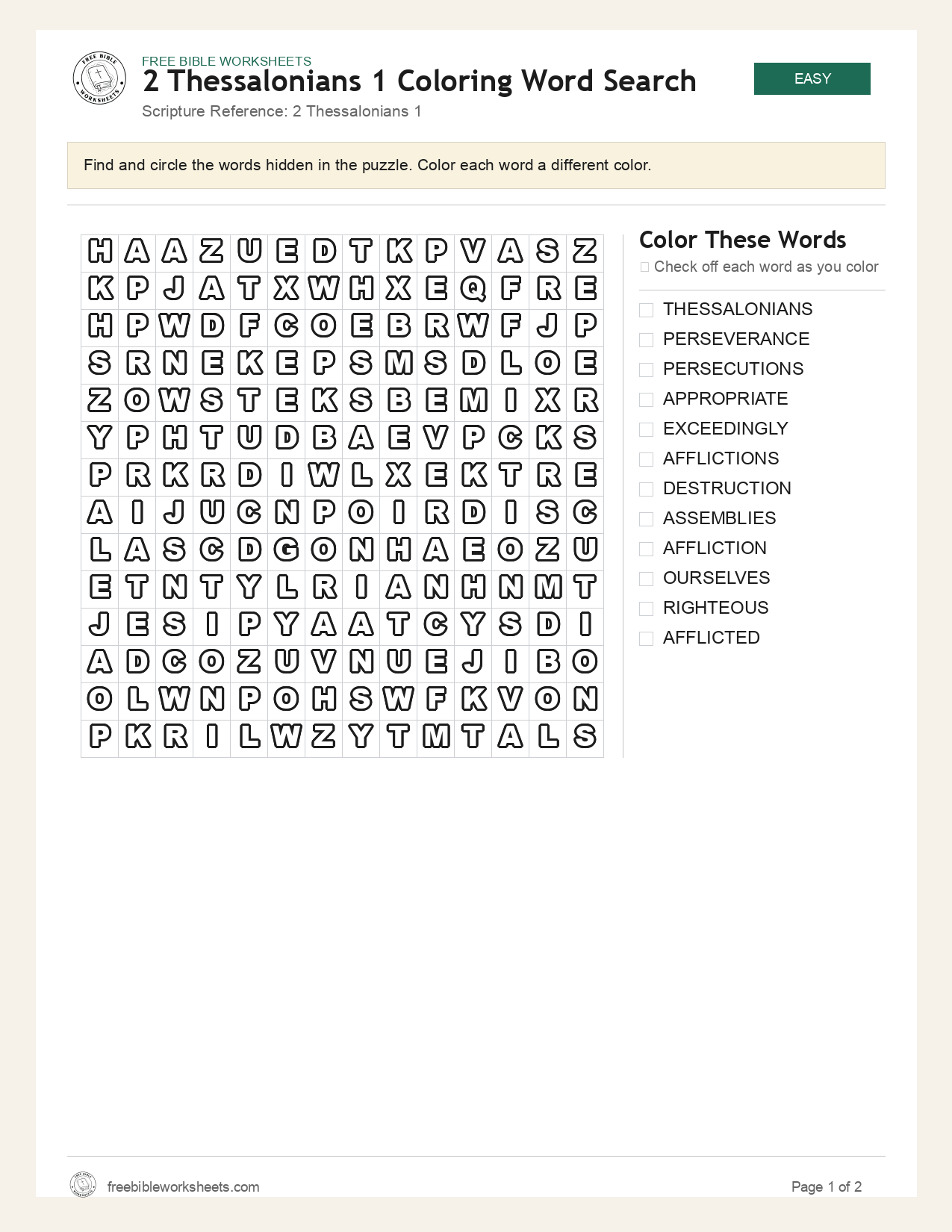 2 Thessalonians 1 Coloring Word Search preview