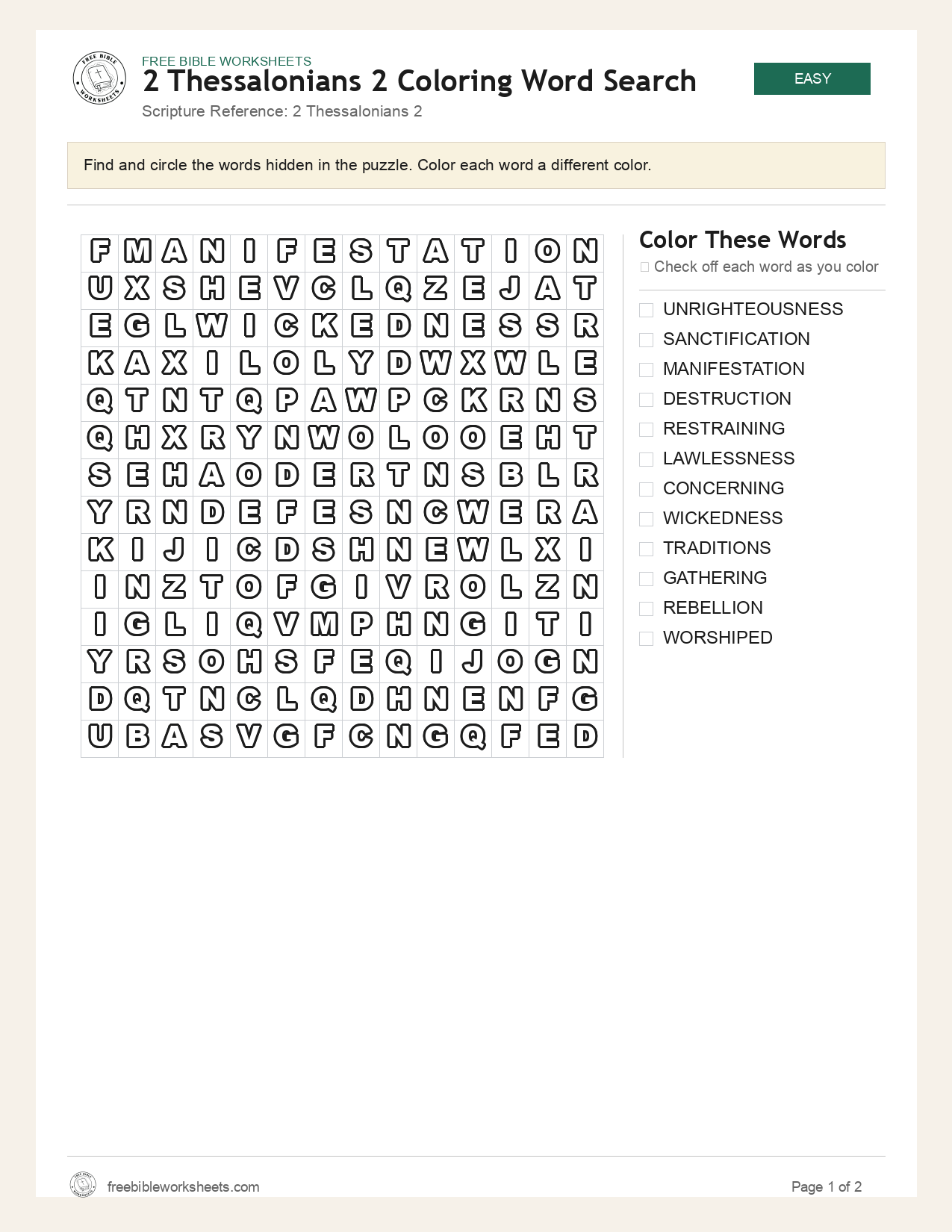 2 Thessalonians 2 Coloring Word Search preview