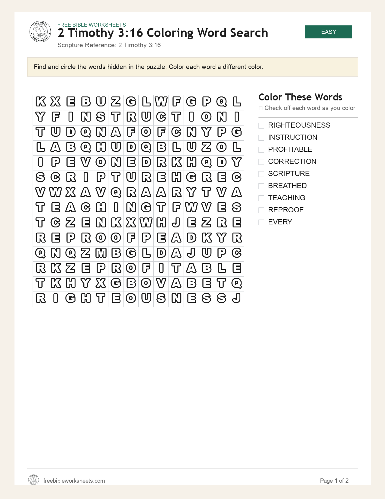 2 Timothy 3:16 Coloring Word Search preview