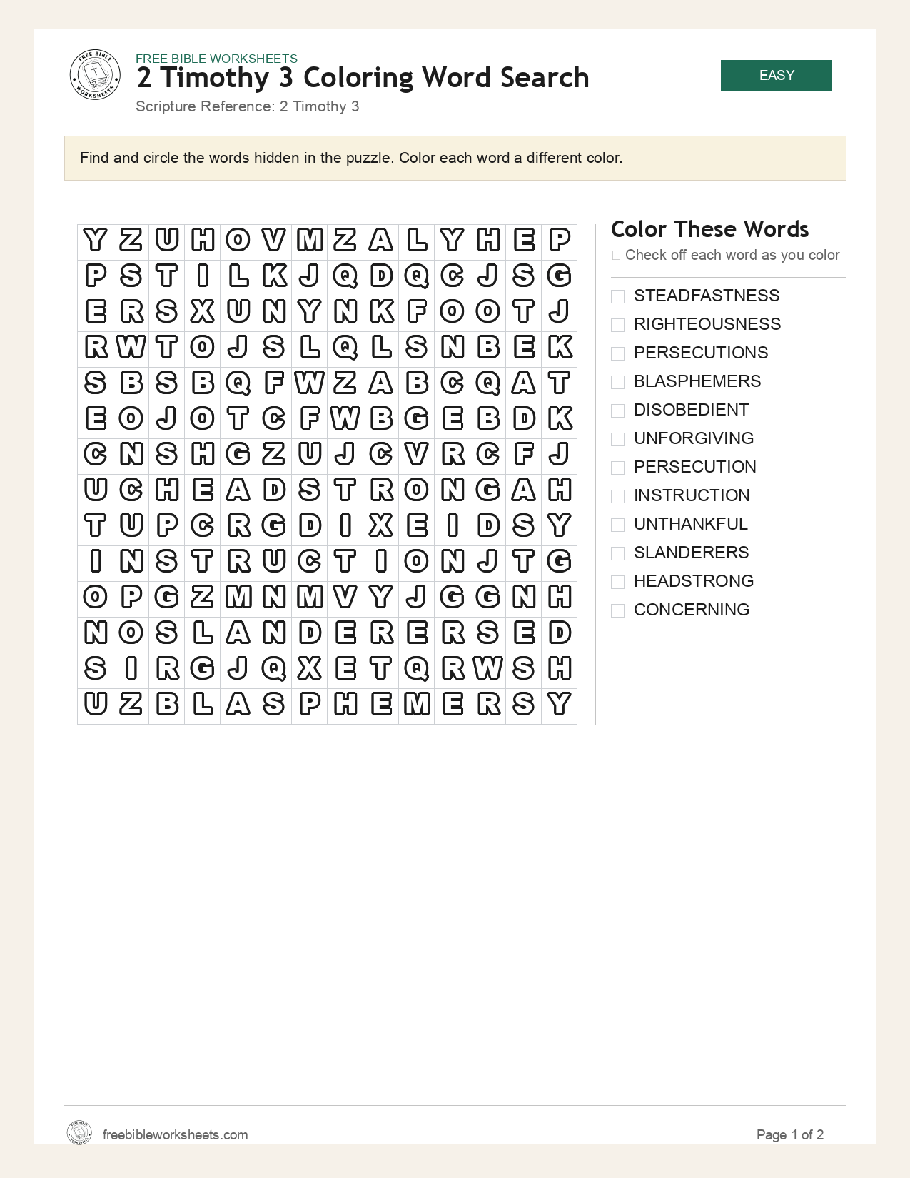 2 Timothy 3 Coloring Word Search preview