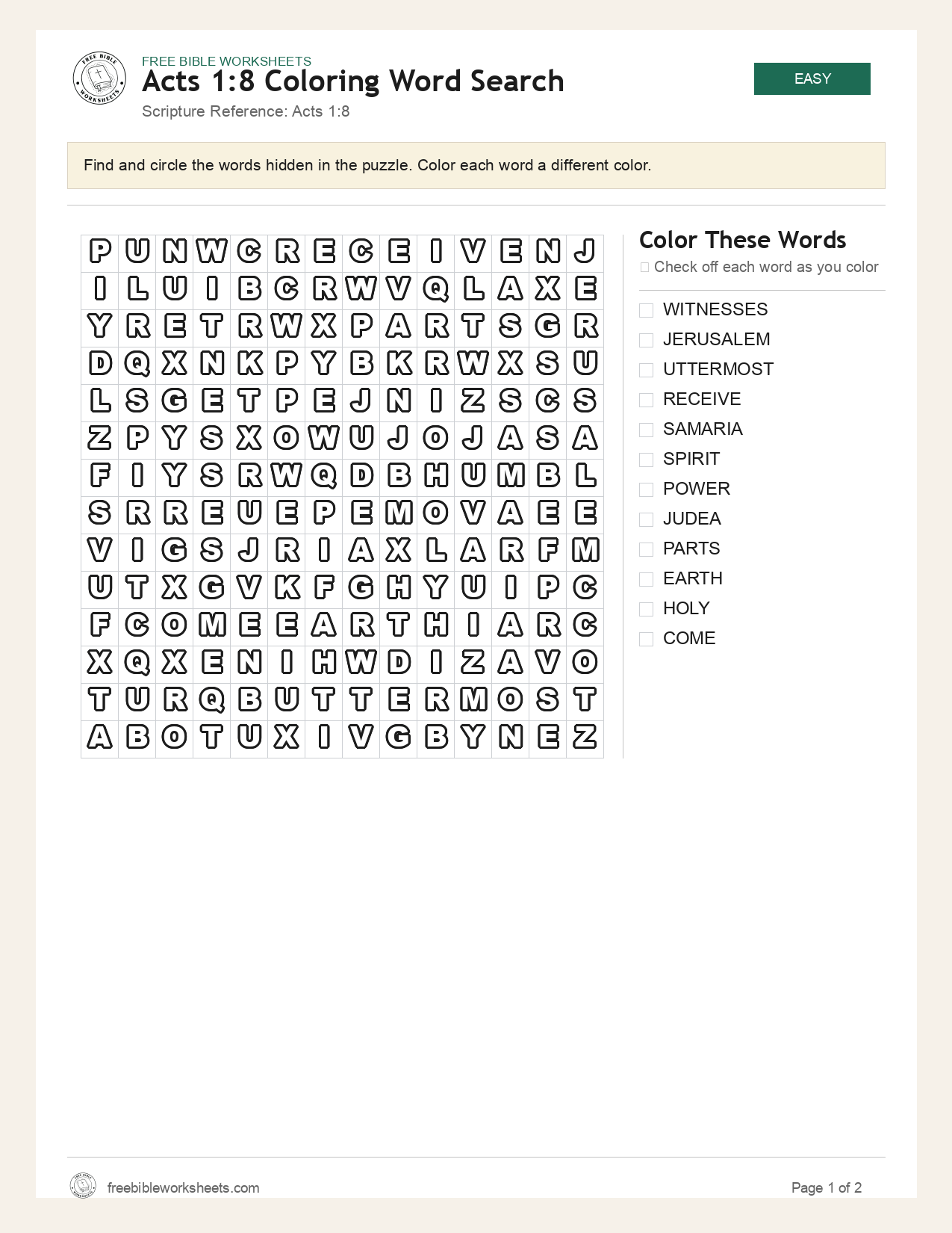 Acts 1:8 Coloring Word Search preview