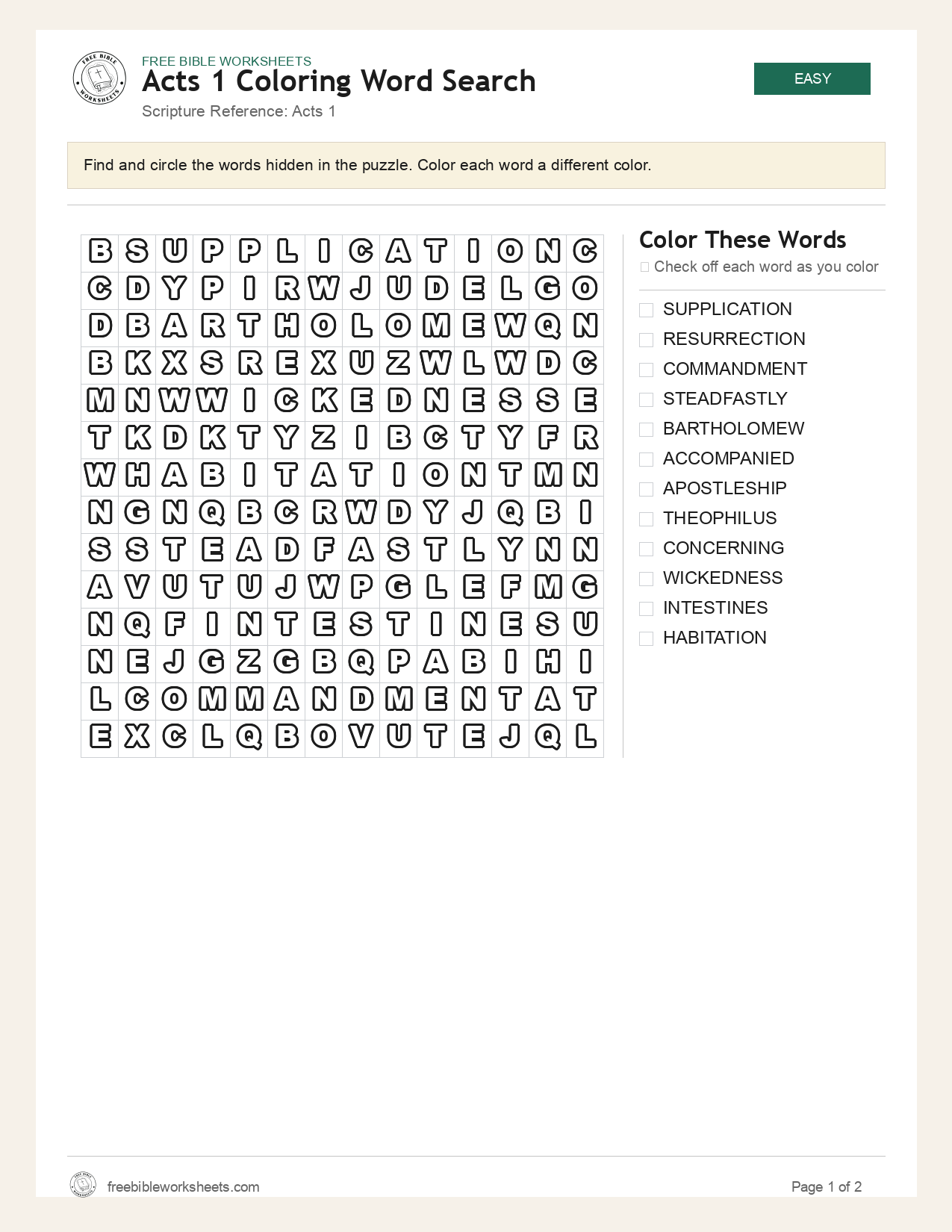 Acts 1 Coloring Word Search preview