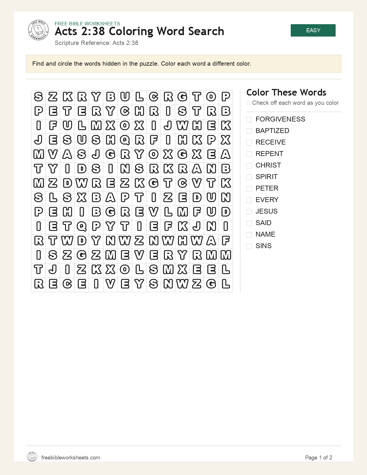 Acts 2:38 Coloring Word Search preview