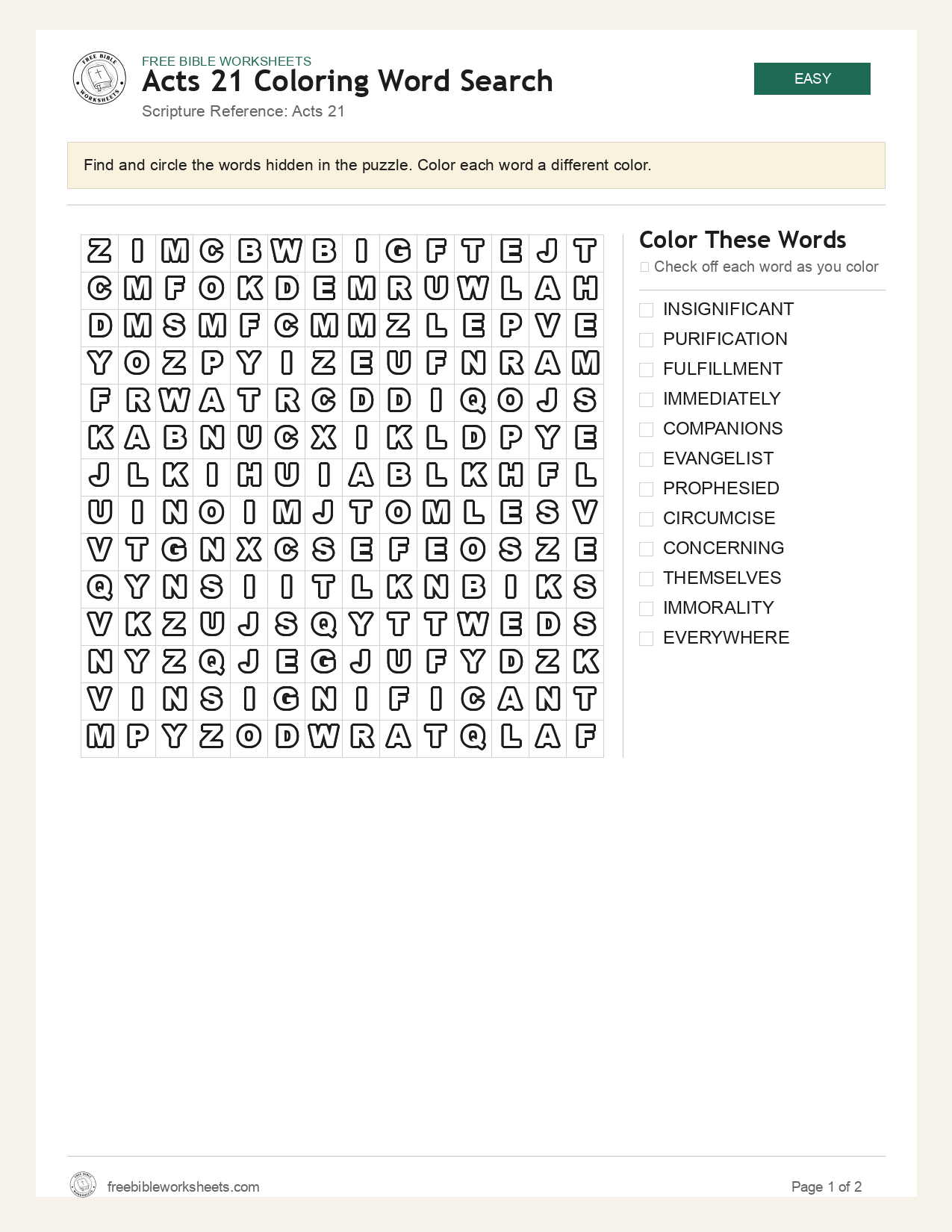 Acts 21 Coloring Word Search preview