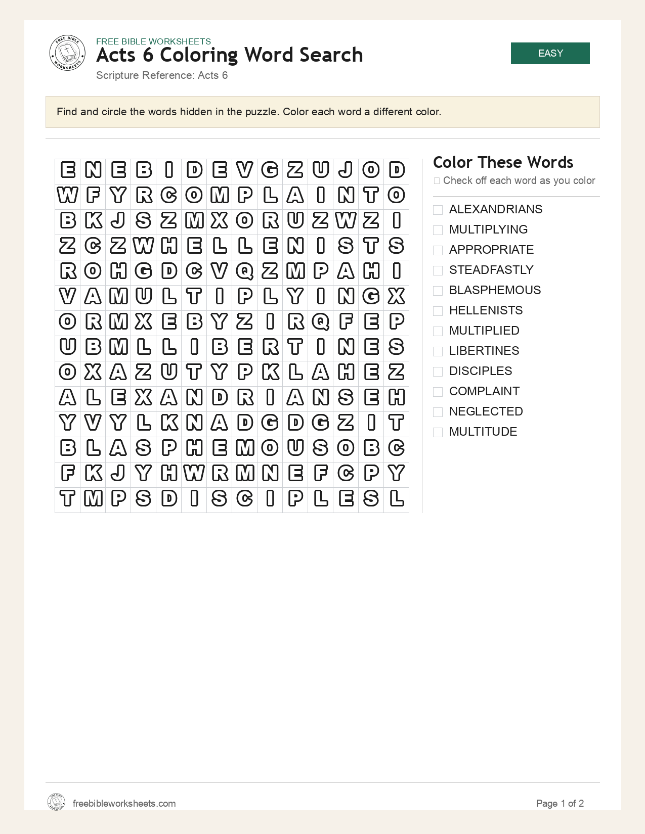 Acts 6 Coloring Word Search preview