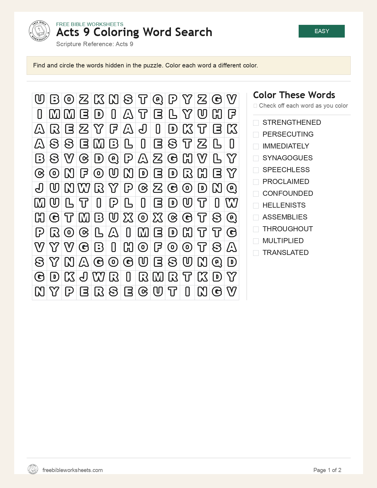 Acts 9 Coloring Word Search preview