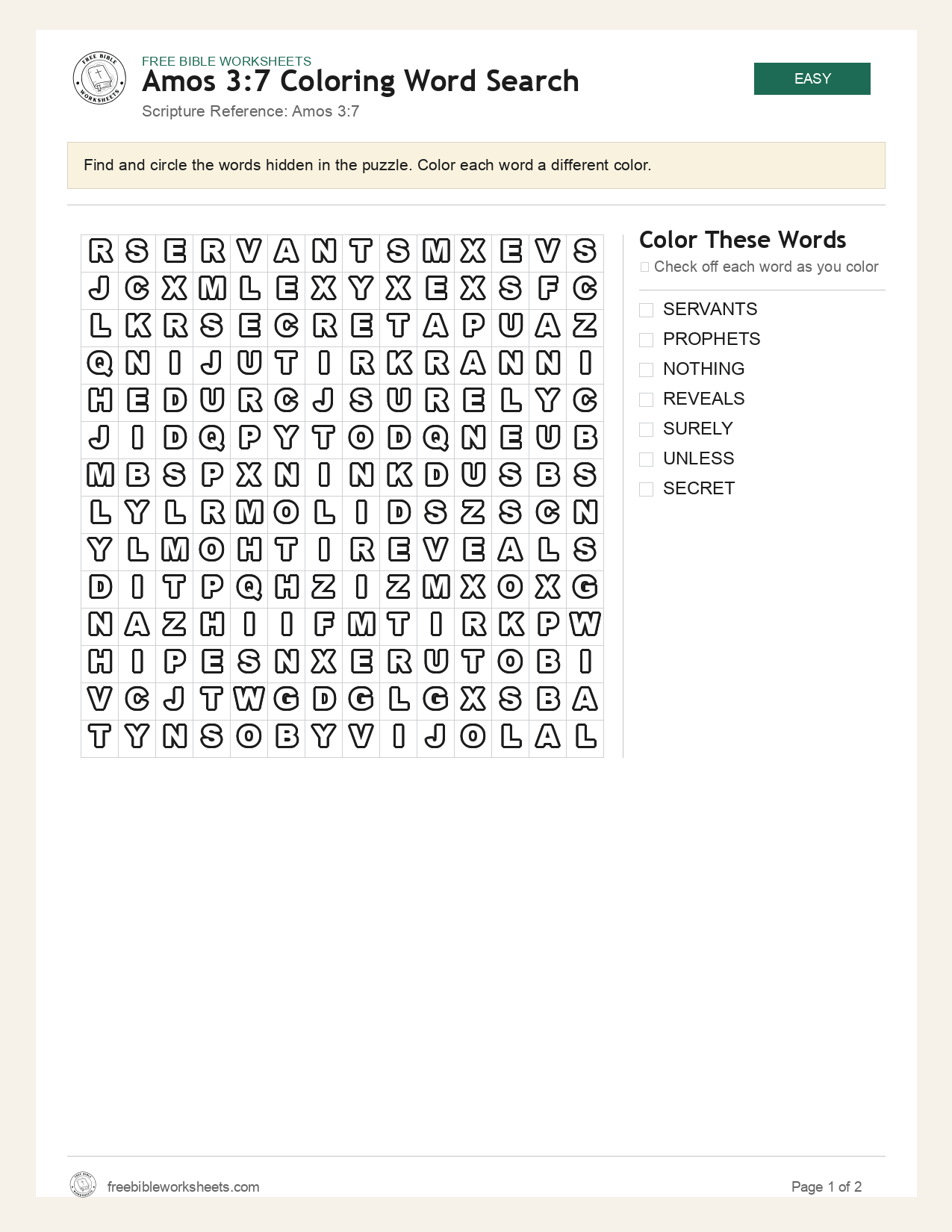 Amos 3:7 Coloring Word Search preview