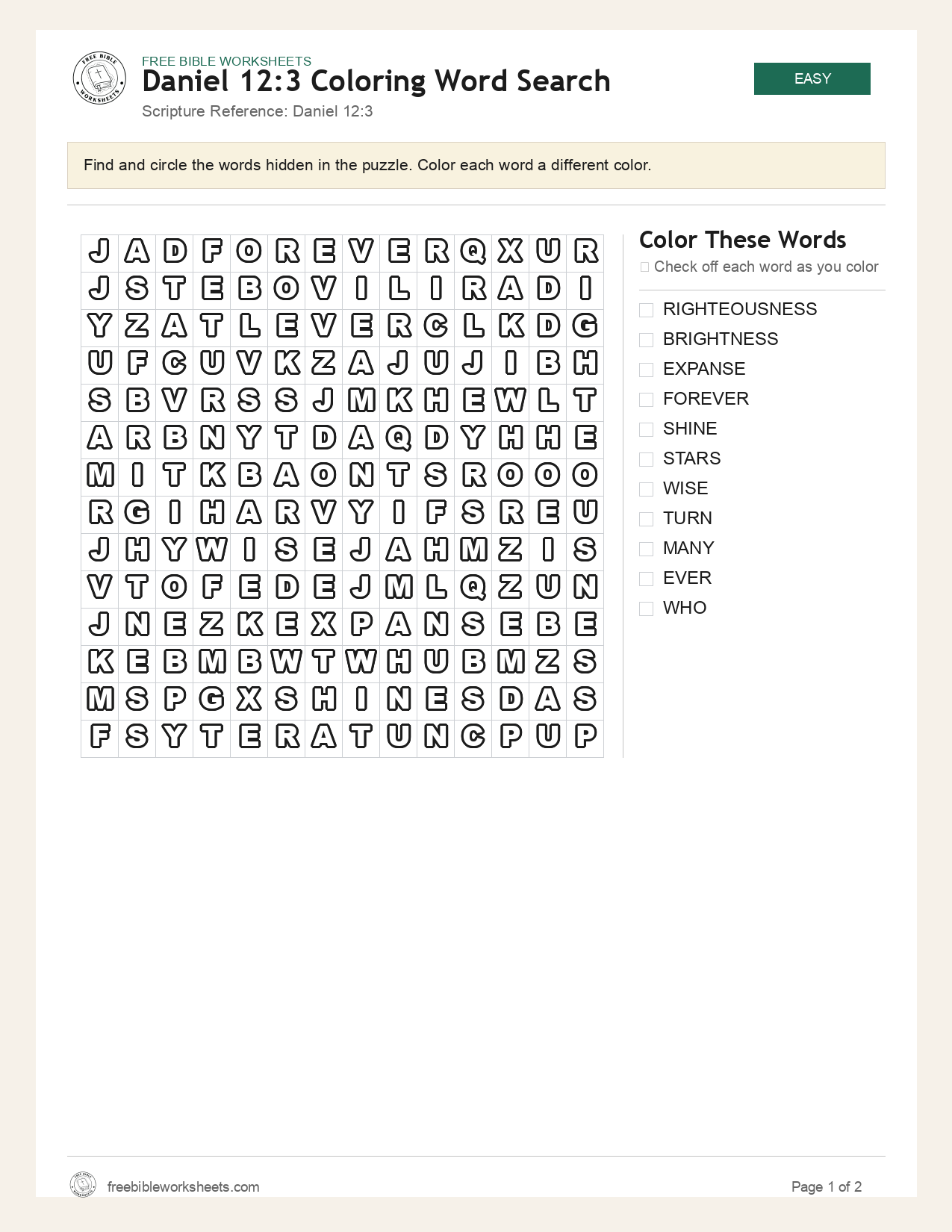 Daniel 12:3 Coloring Word Search preview
