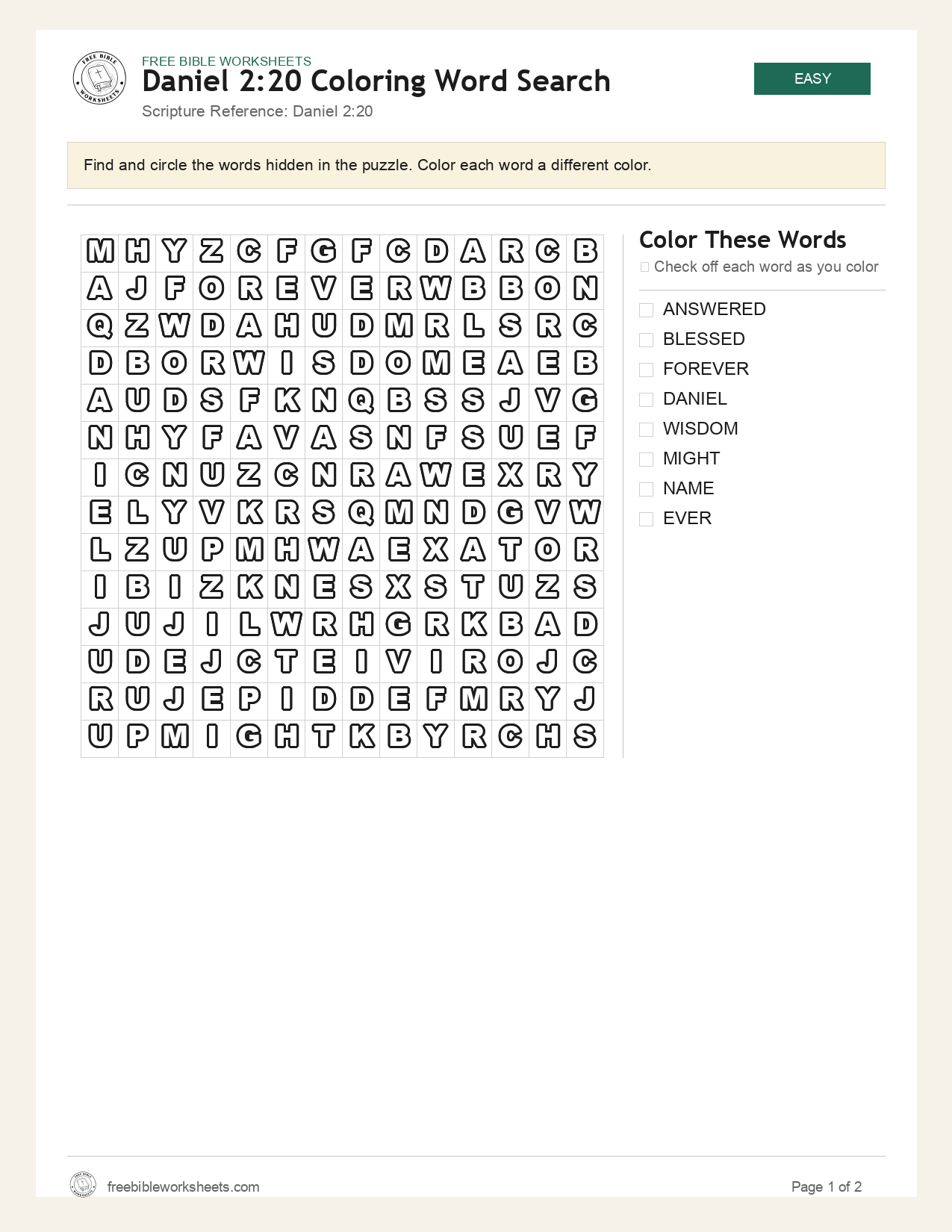 Daniel 2:20 Coloring Word Search preview