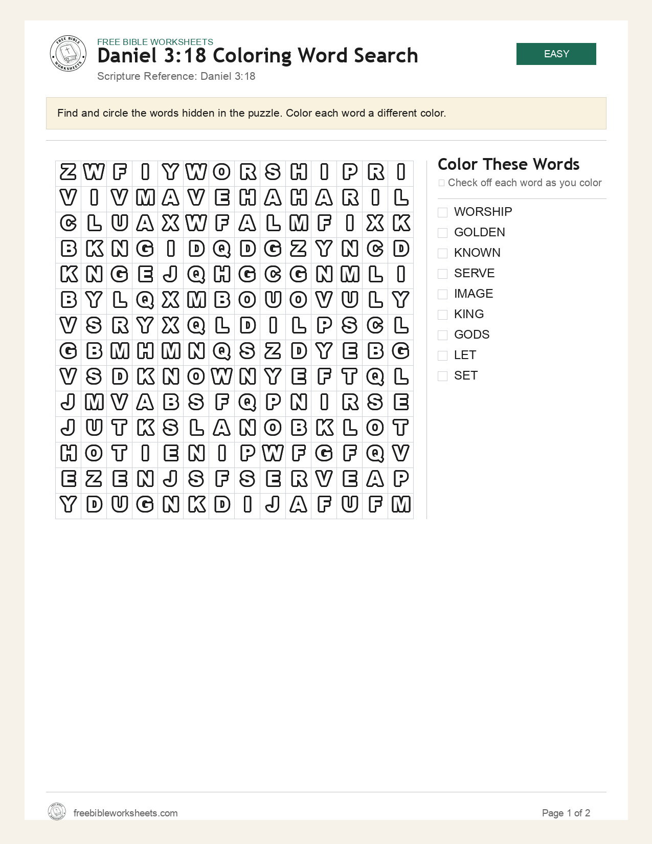 Daniel 3:18 Coloring Word Search preview