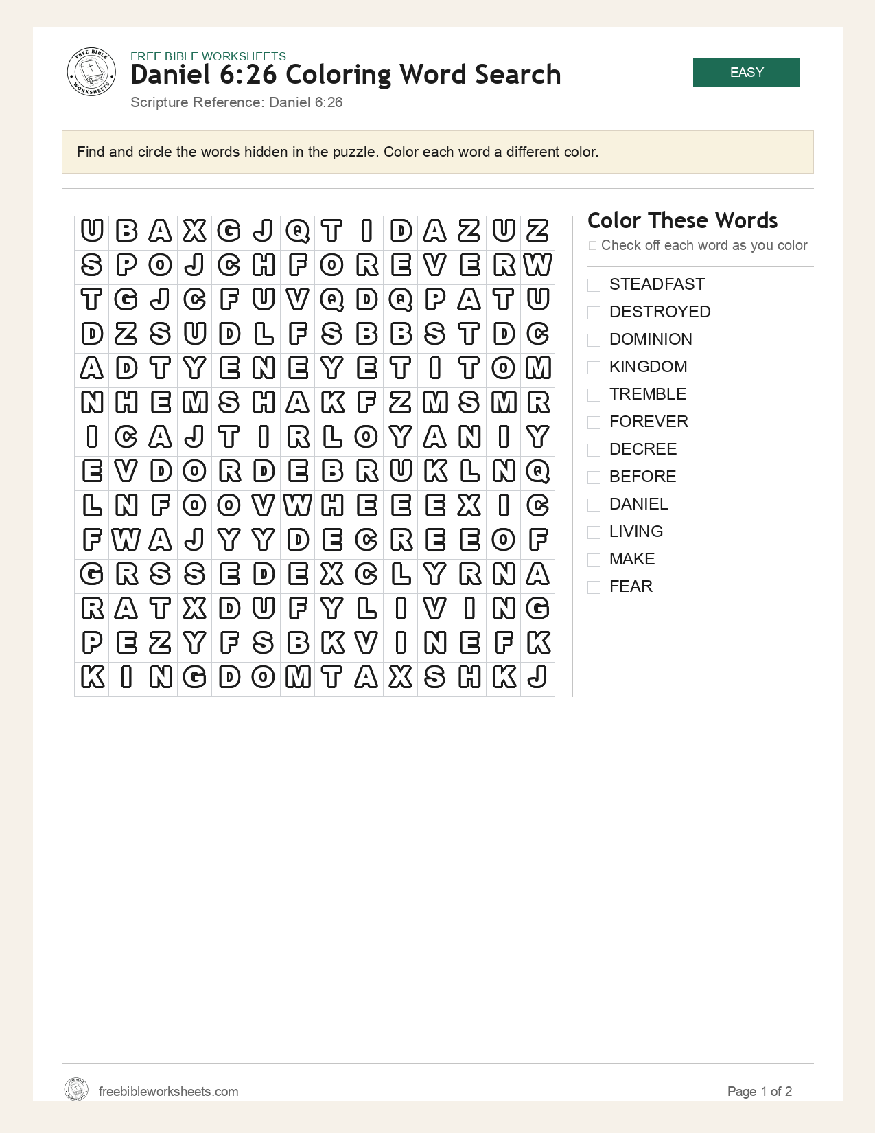 Daniel 6:26 Coloring Word Search preview