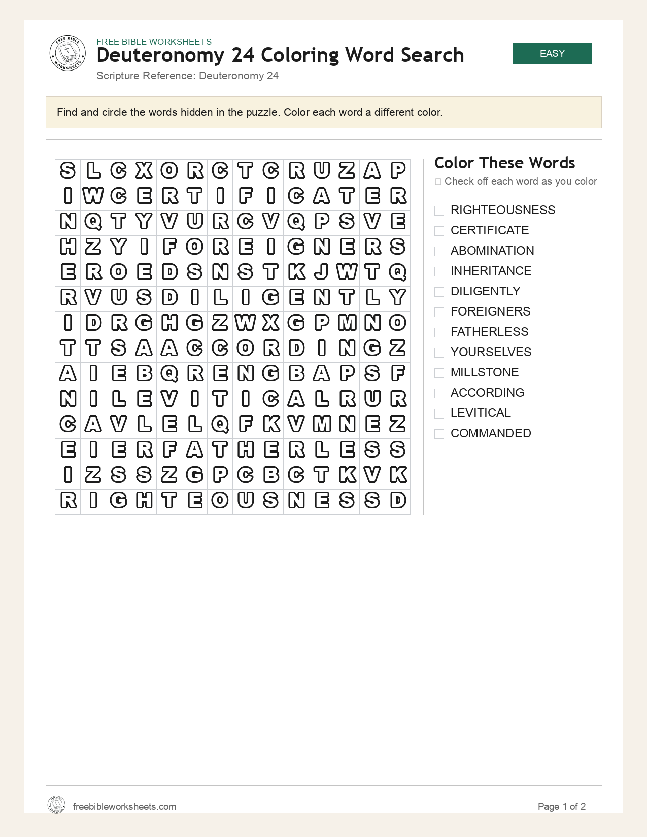 Deuteronomy 24 Coloring Word Search preview