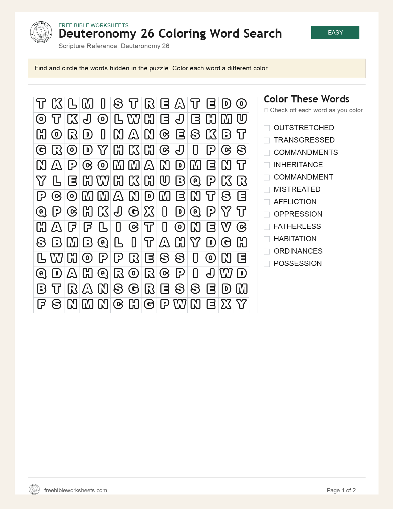 Deuteronomy 26 Coloring Word Search preview