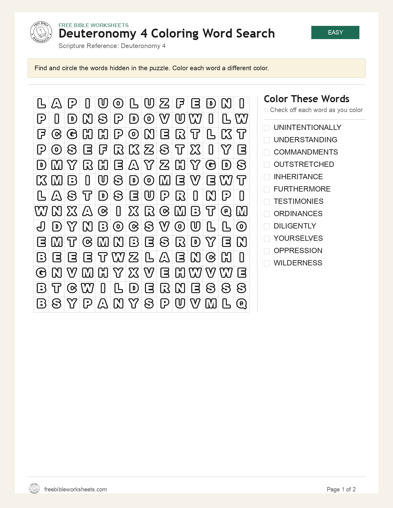 Deuteronomy 4 Coloring Word Search preview