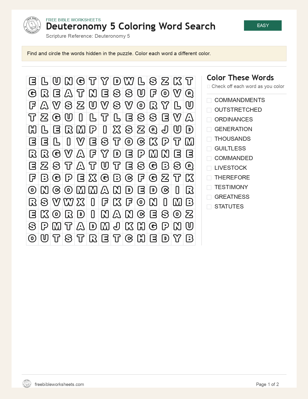 Deuteronomy 5 Coloring Word Search preview