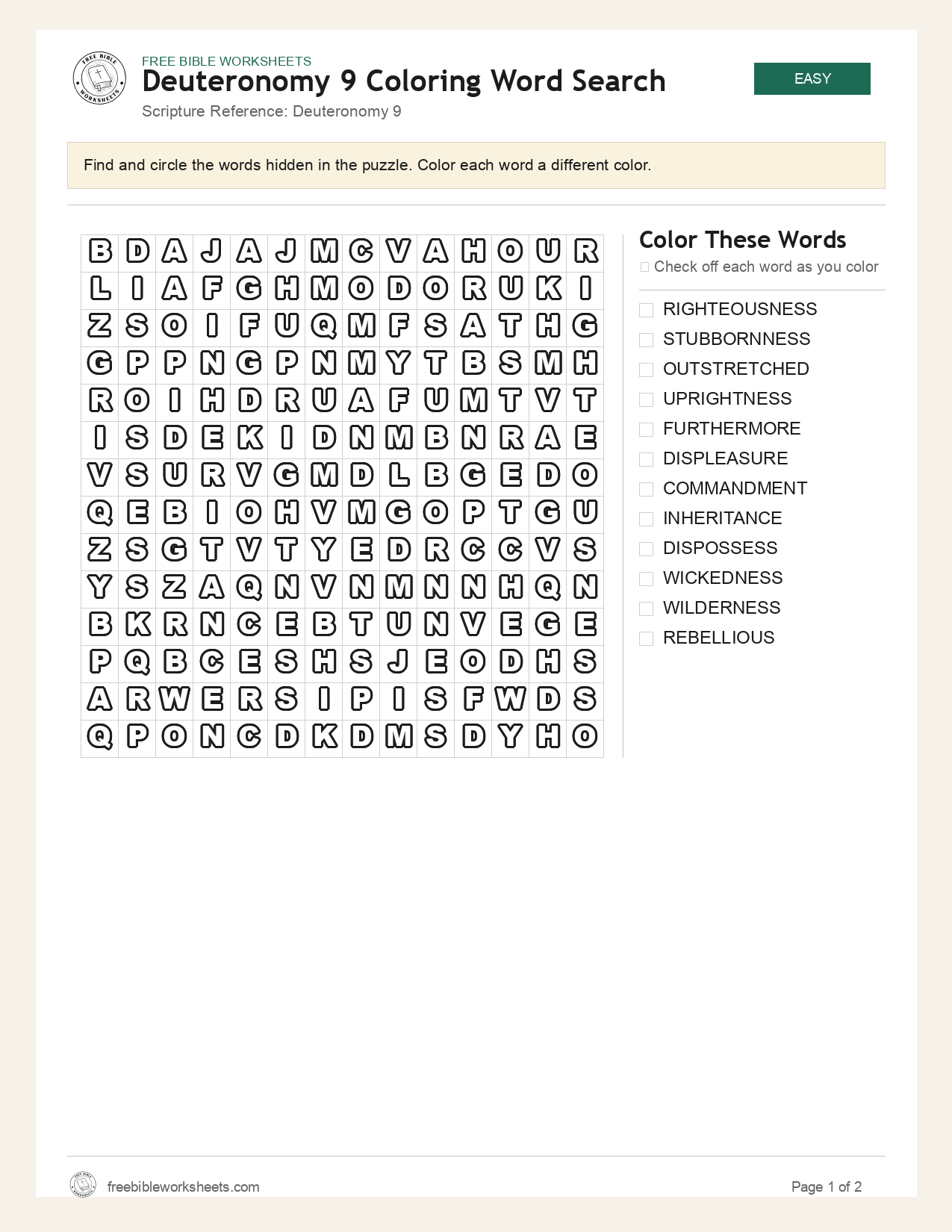 Deuteronomy 9 Coloring Word Search preview