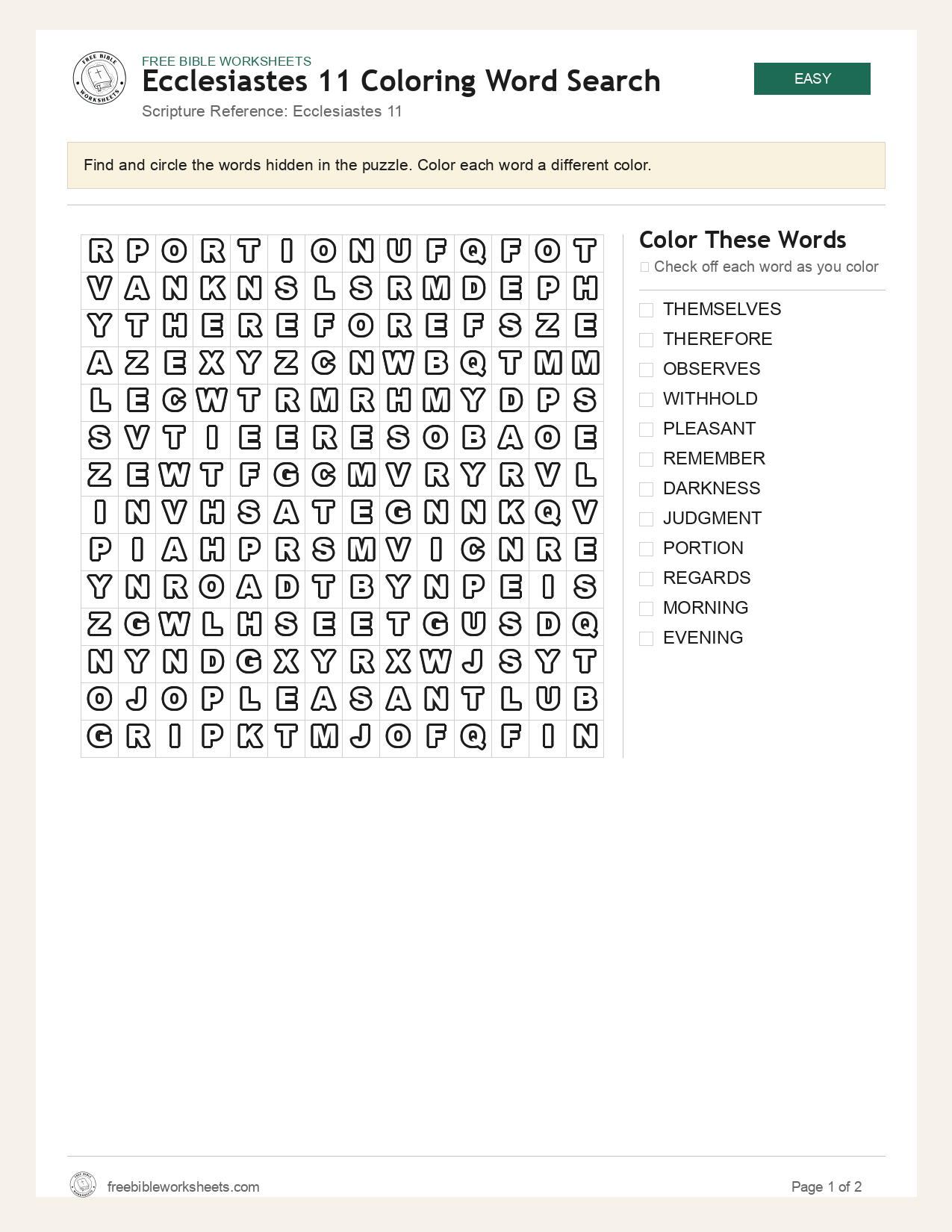 Ecclesiastes 11 Coloring Word Search preview