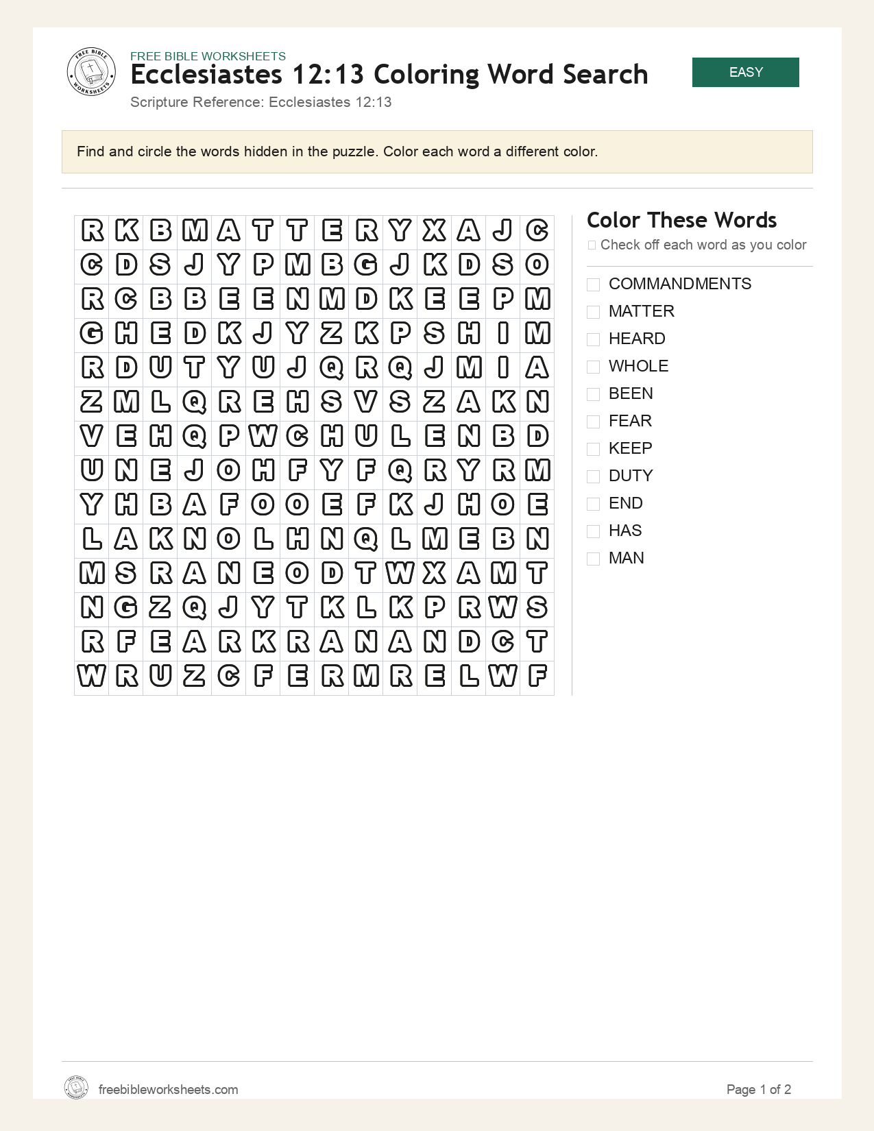 Ecclesiastes 12:13 Coloring Word Search preview
