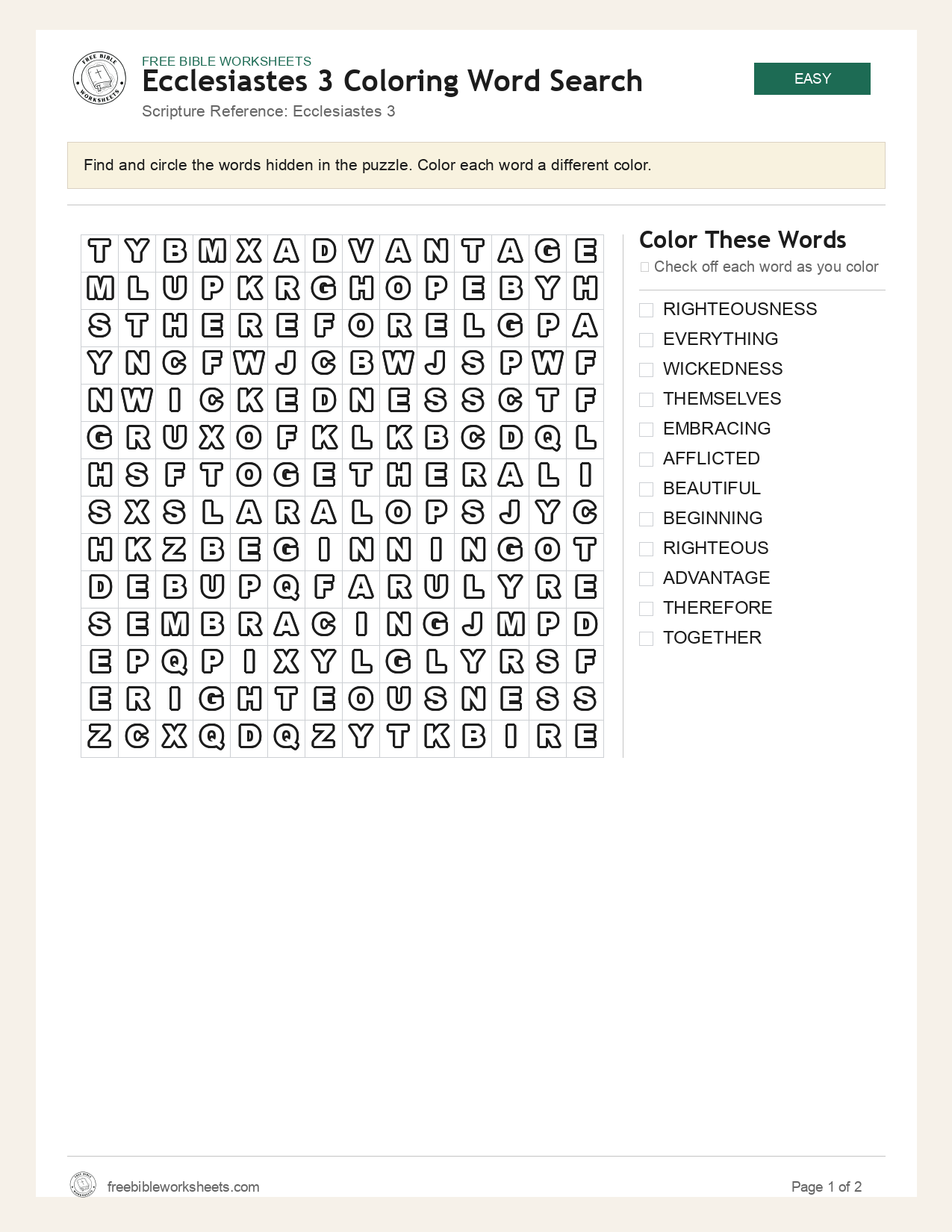 Ecclesiastes 3 Coloring Word Search preview
